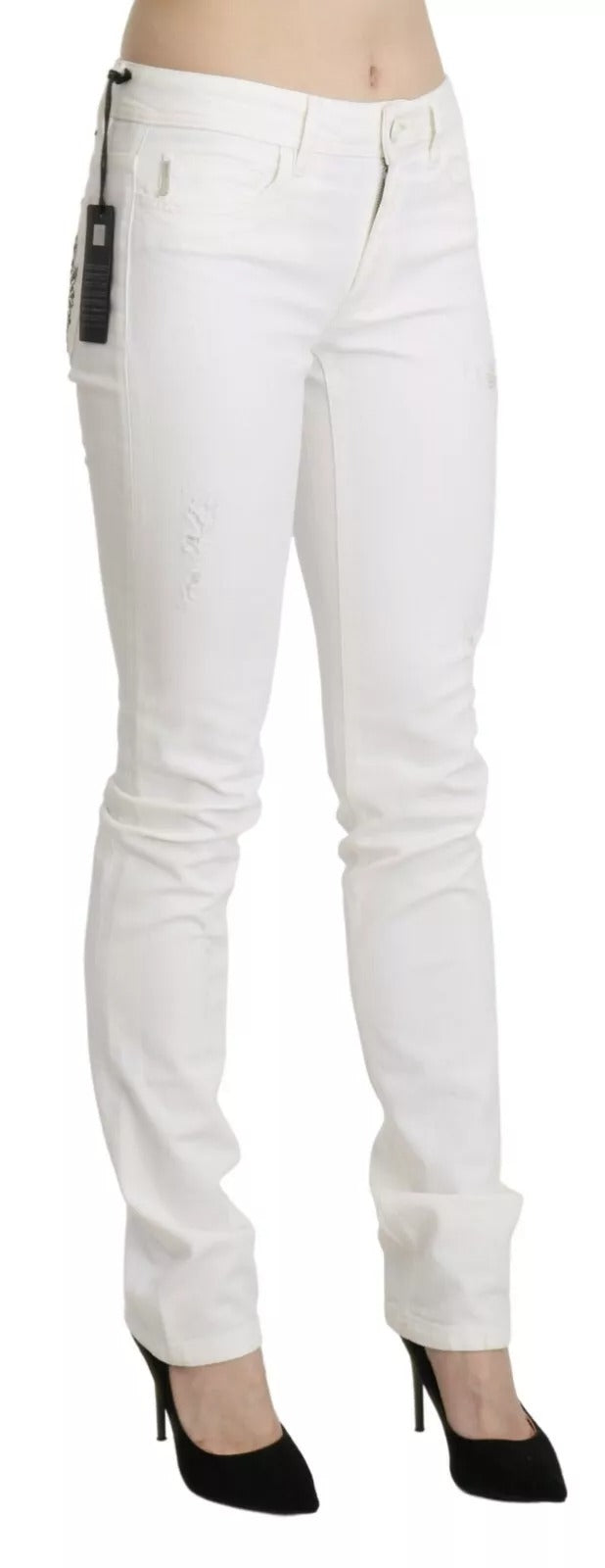 Jean Slim Fit Taille Moyenne en Coton Blanc Just Cavalli