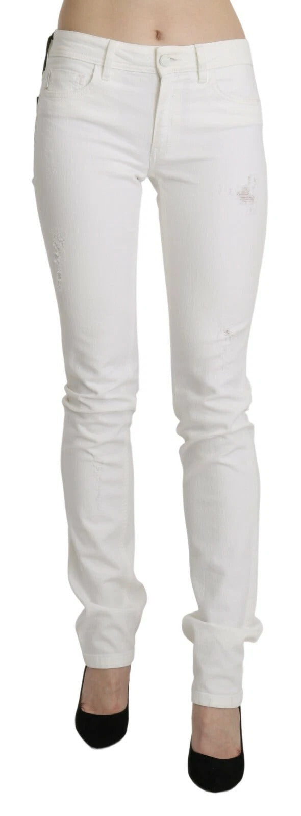 Jean Slim Fit Taille Moyenne en Coton Blanc Just Cavalli