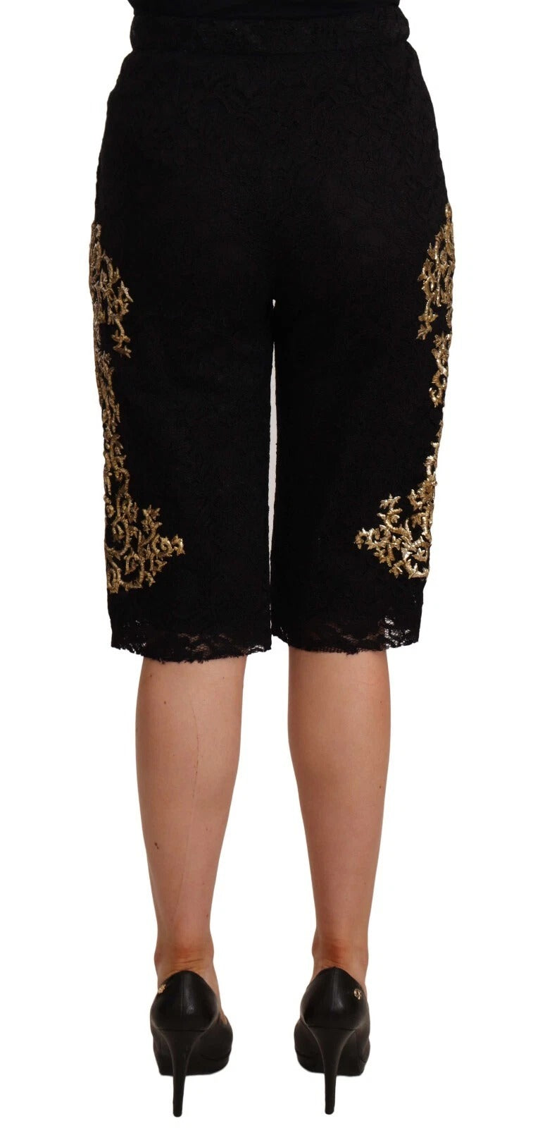 Short Dolce & Gabbana en dentelle noire baroque dorée PIÈCE SPÉCIALE