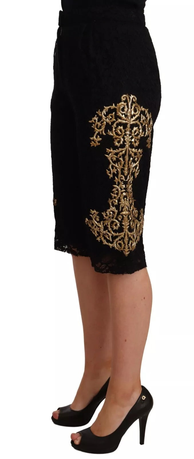 Short Dolce & Gabbana en dentelle noire baroque dorée PIÈCE SPÉCIALE