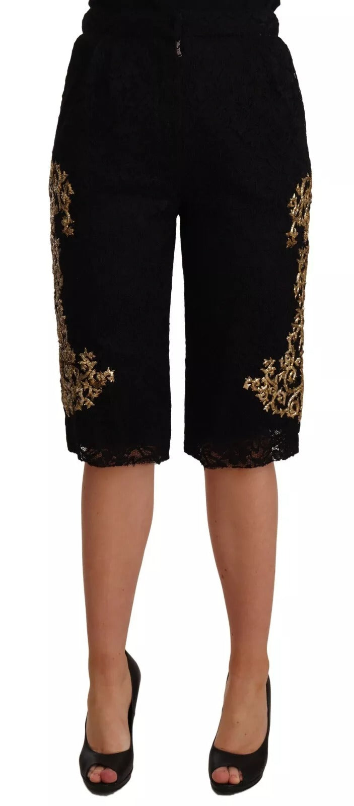 Short Dolce & Gabbana en dentelle noire baroque dorée PIÈCE SPÉCIALE