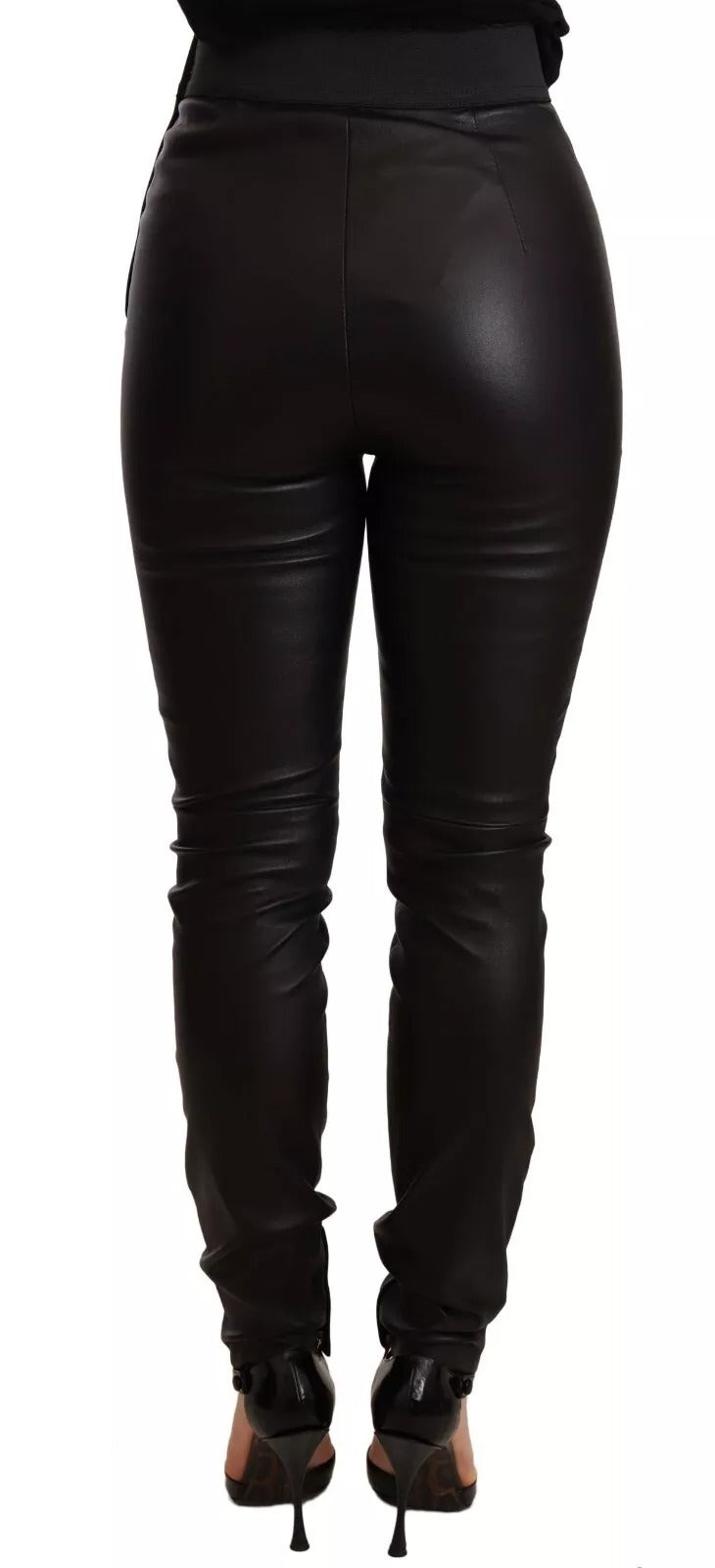 Pantalon Dolce & Gabbana en cuir noir à taille élastique
