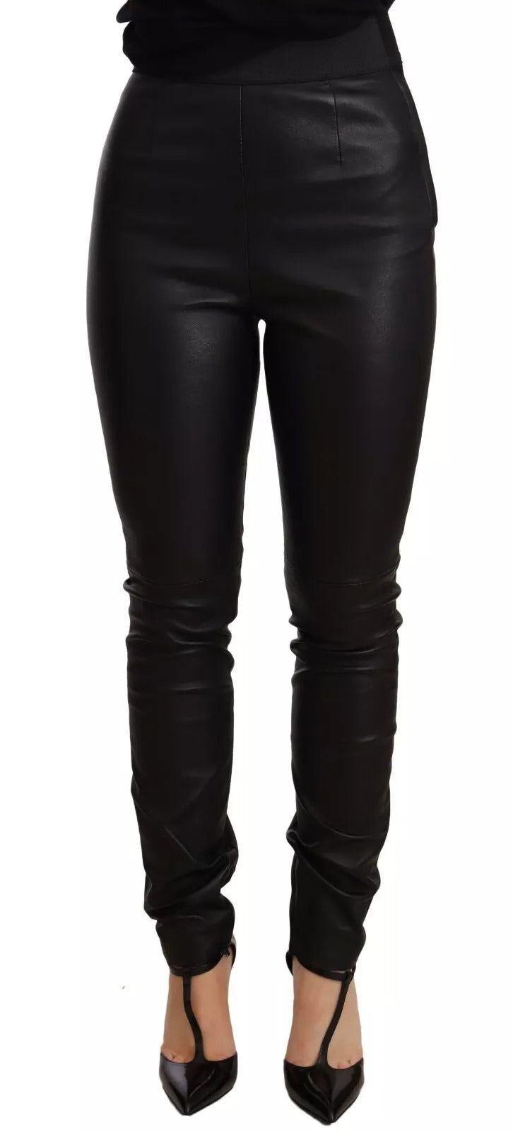 Pantalon Dolce & Gabbana en cuir noir à taille élastique