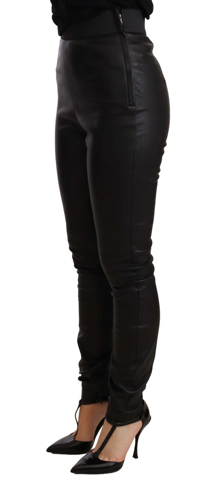 Pantalon Dolce & Gabbana en cuir noir à taille élastique