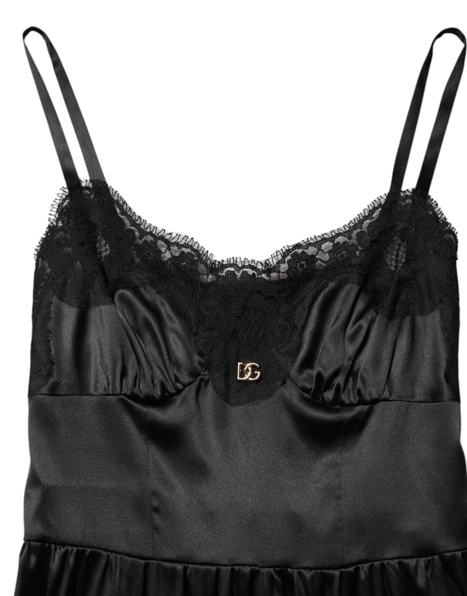 Dolce & Gabbana Black Silk Blend Lace Trim Sleeveless Mini Dress