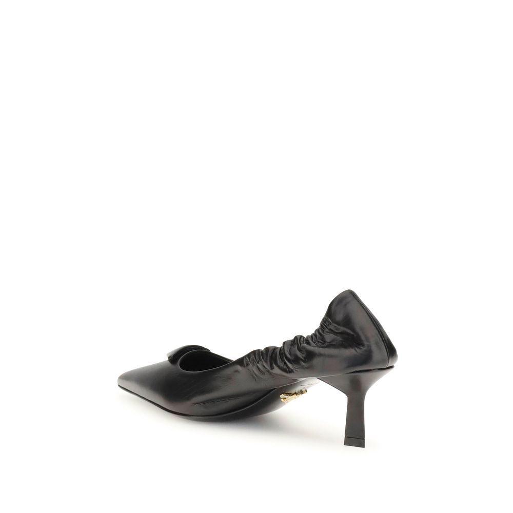 Prada Black Calf Leather Bos Taurus High Heel Pumps