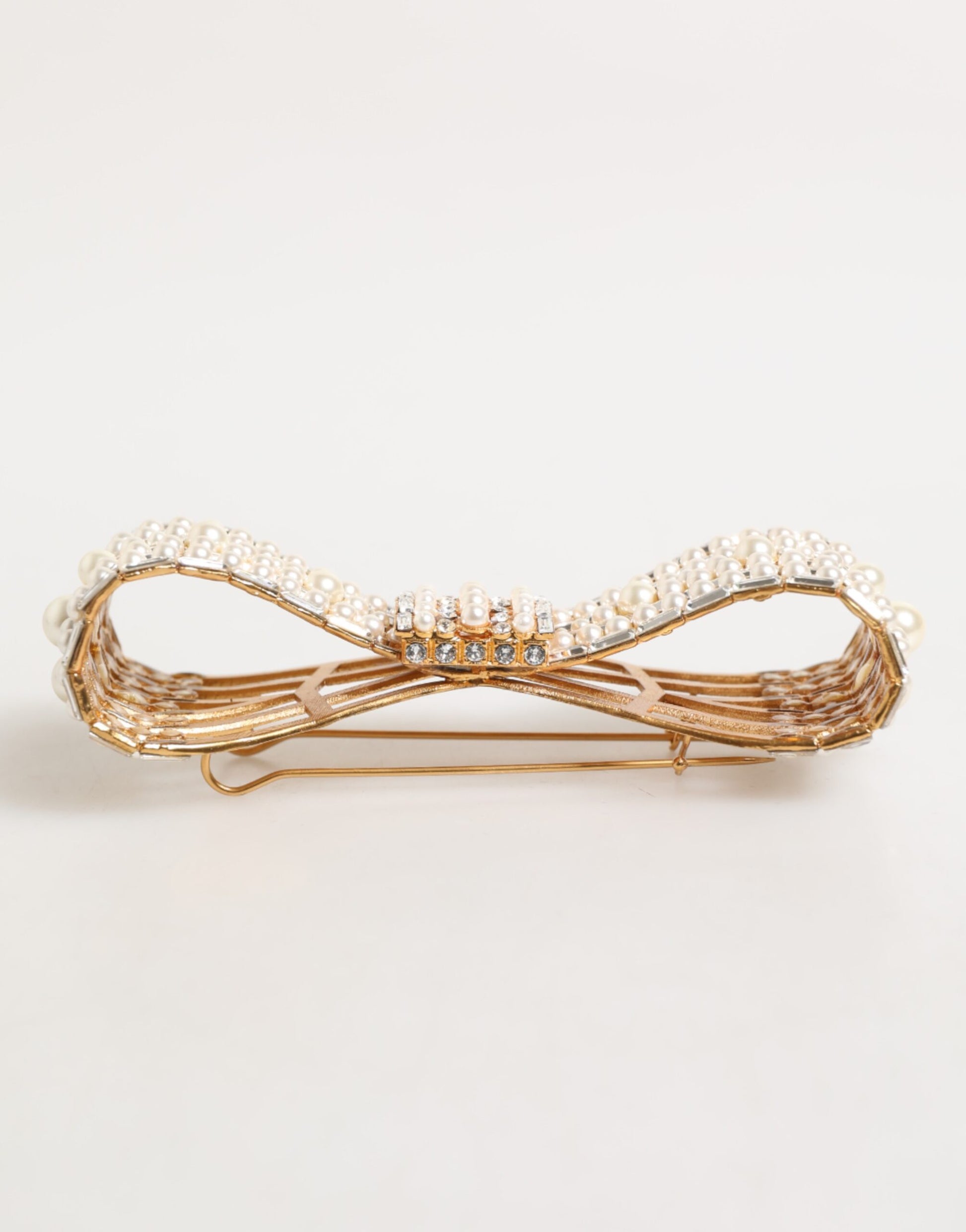 Broche Dolce & Gabbana en laiton doré, verre, cristal et fausse perle