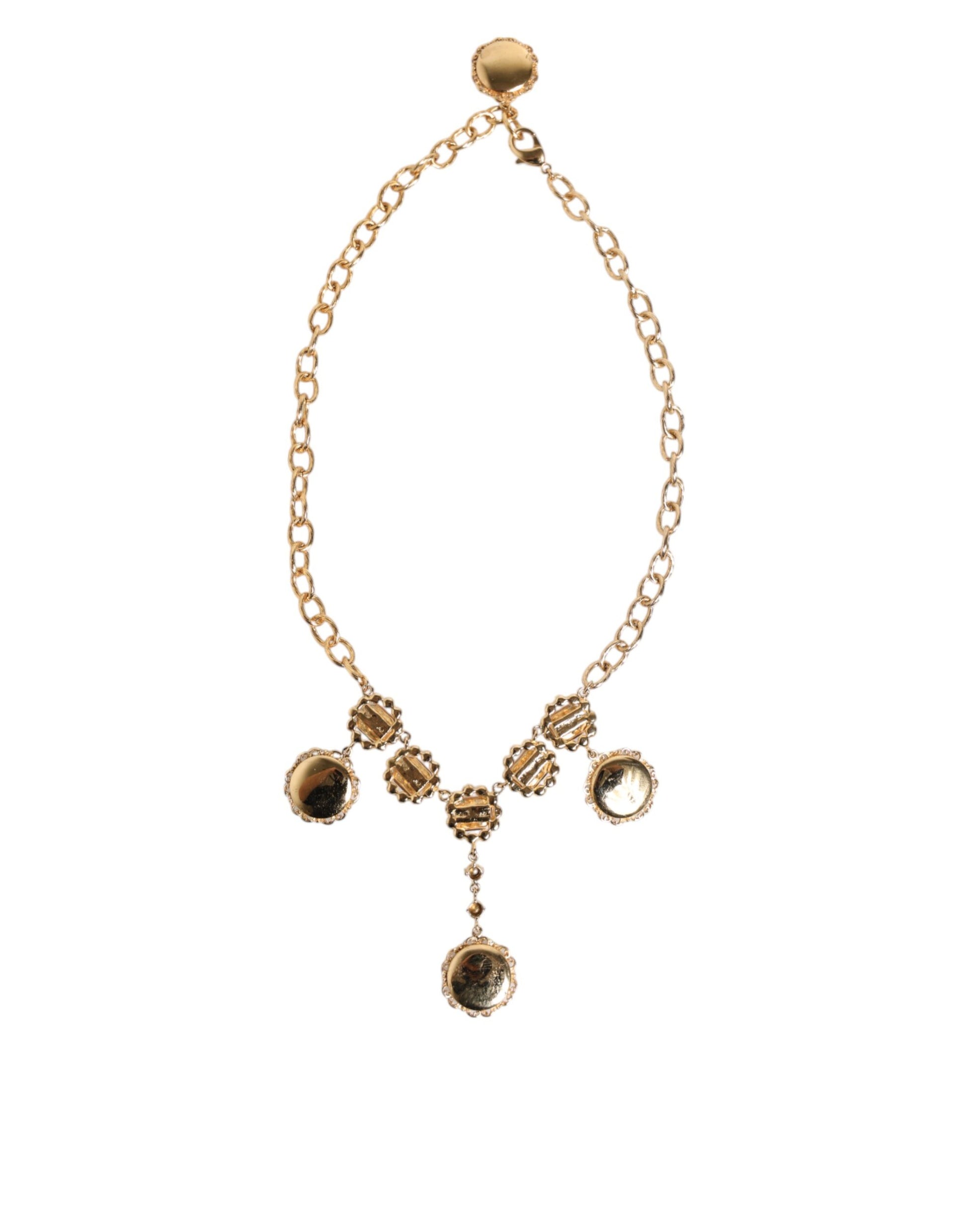 Dolce & Gabbana Gold Crystal Clock Face Pendant Statement Jewelry Necklace