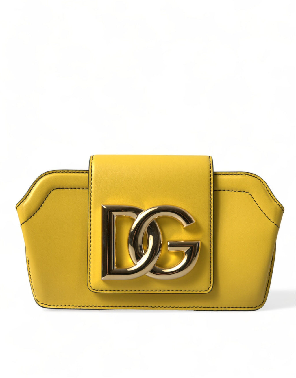 Sac pochette bandoulière Dolce & Gabbana en cuir lisse jaune avec logo DG