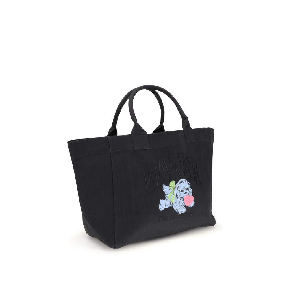 Ganni Black Recycled Cotton Shoulder Bag