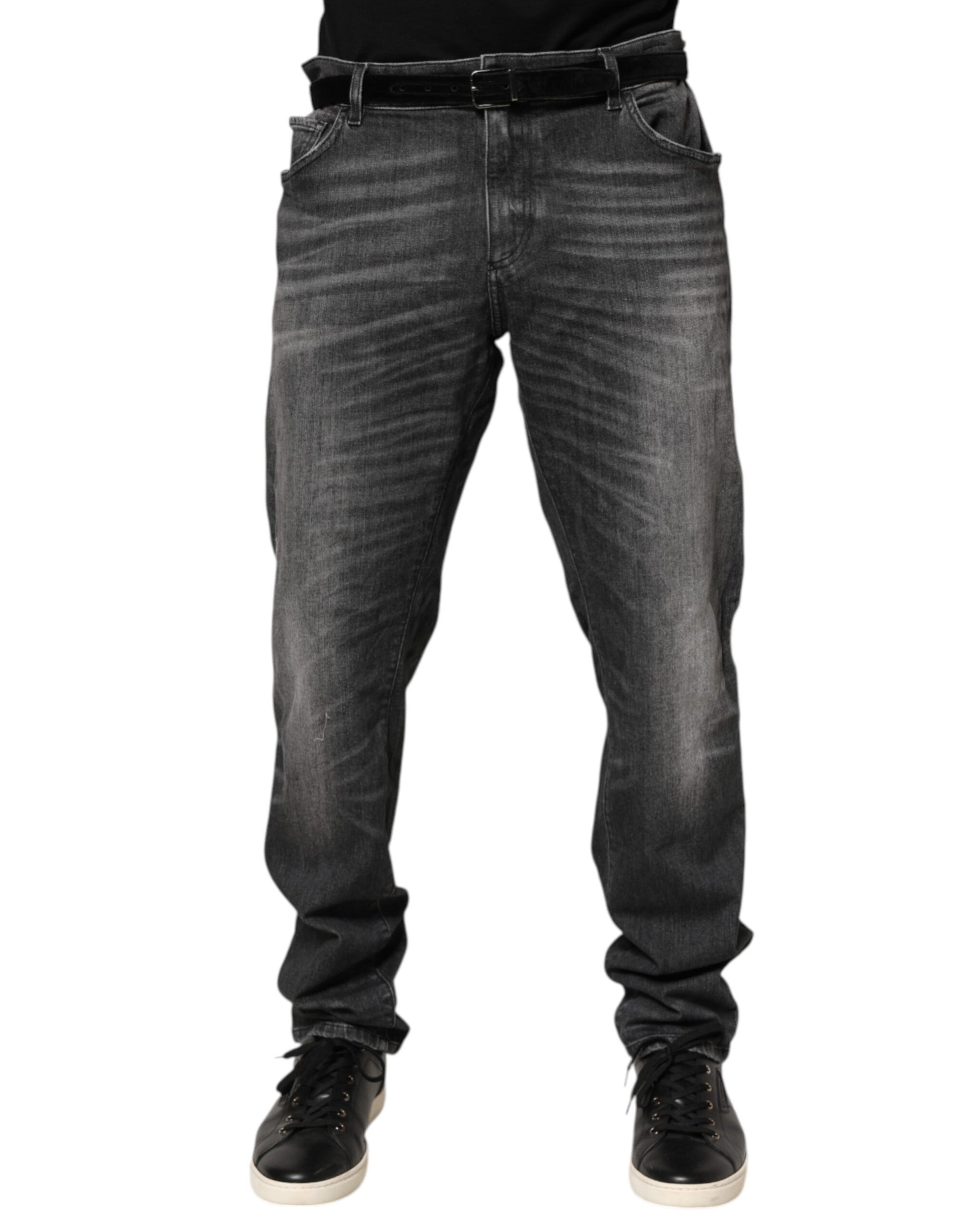 Jeans en denim coupe droite ajustée délavé noir-gris Dolce & Gabbana