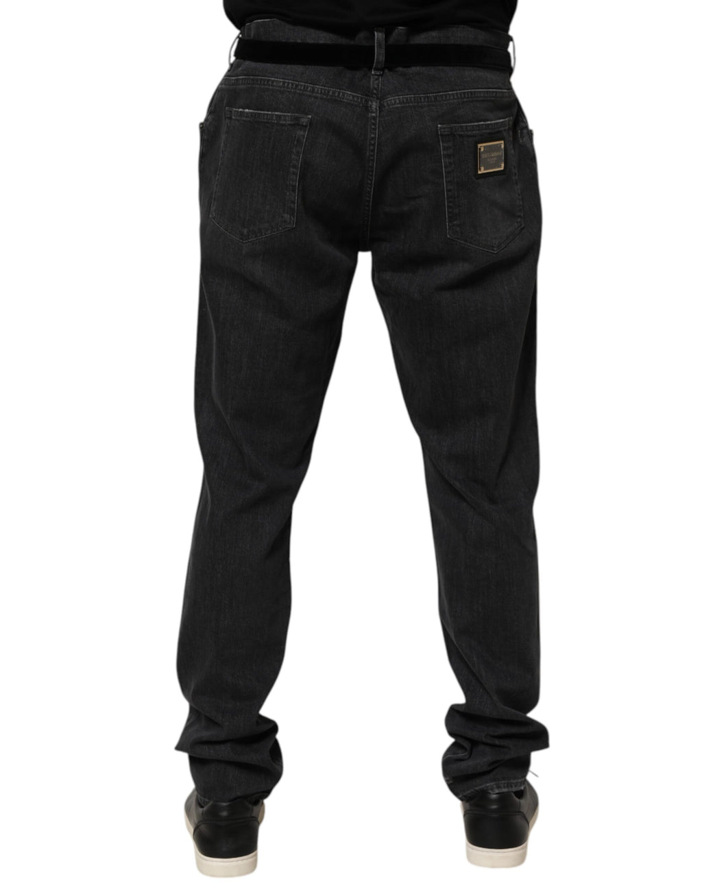 Dolce & Gabbana Jean Slim Effet Usé Noir en Coton avec Logo Déchiré