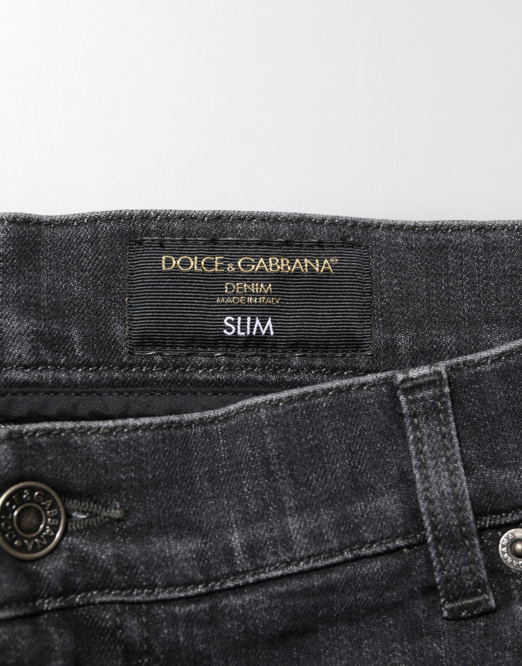 Dolce & Gabbana Jean Slim Effet Usé Noir en Coton avec Logo Déchiré