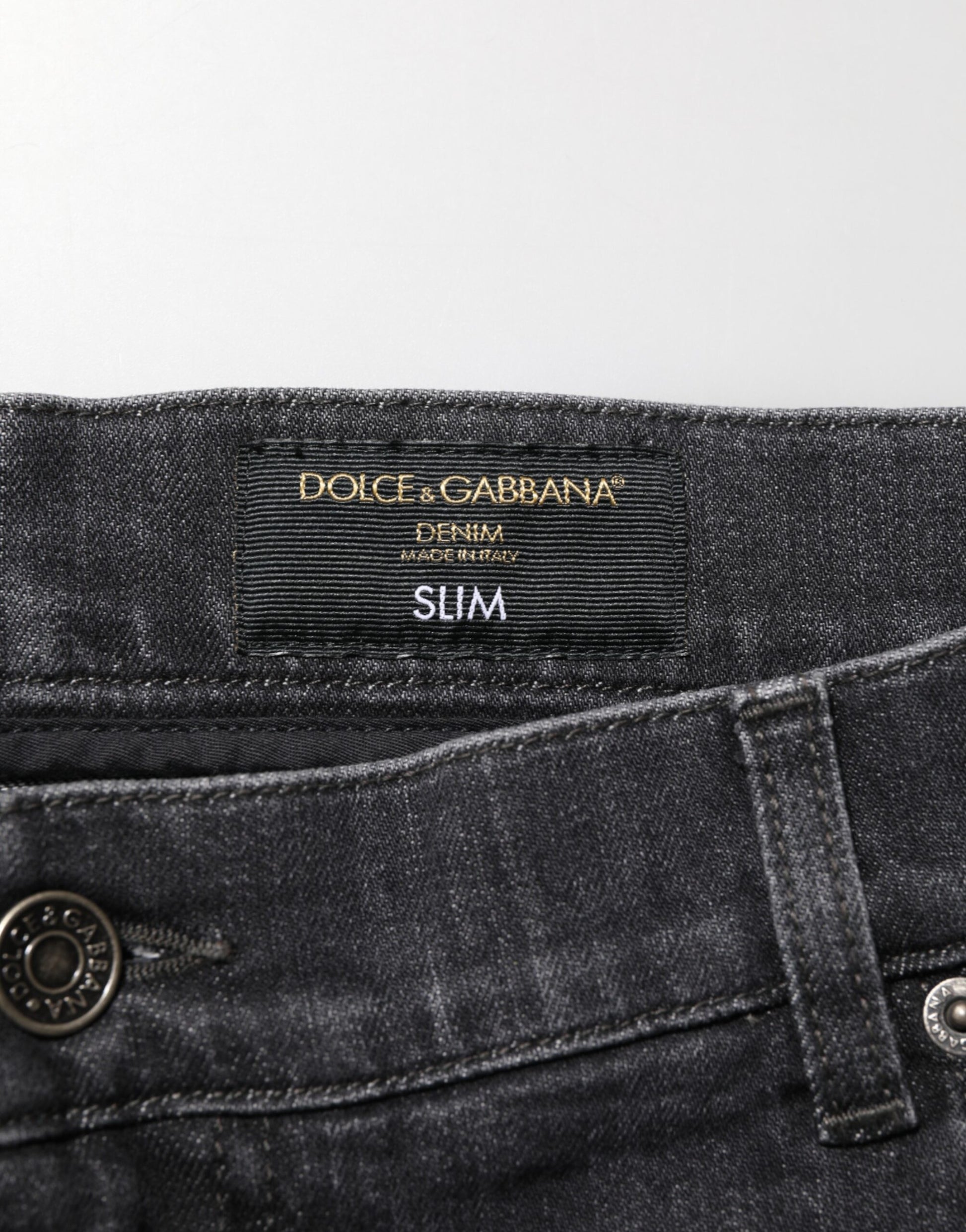 Dolce & Gabbana Jean Slim Effet Usé Noir en Coton avec Logo Déchiré