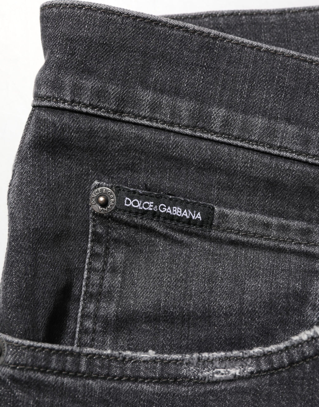 Dolce & Gabbana Jean Slim Effet Usé Noir en Coton avec Logo Déchiré