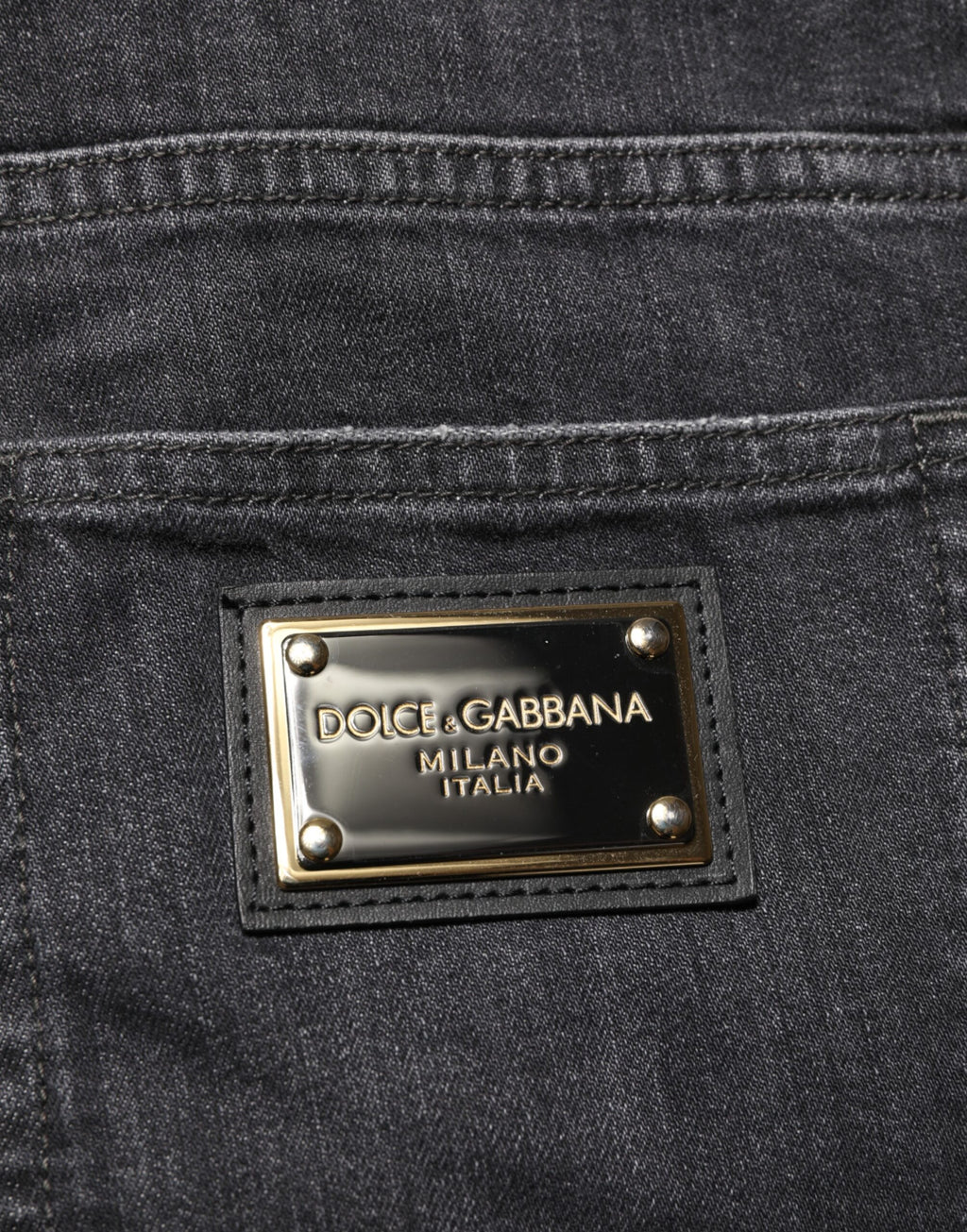 Dolce & Gabbana Jean Slim Effet Usé Noir en Coton avec Logo Déchiré