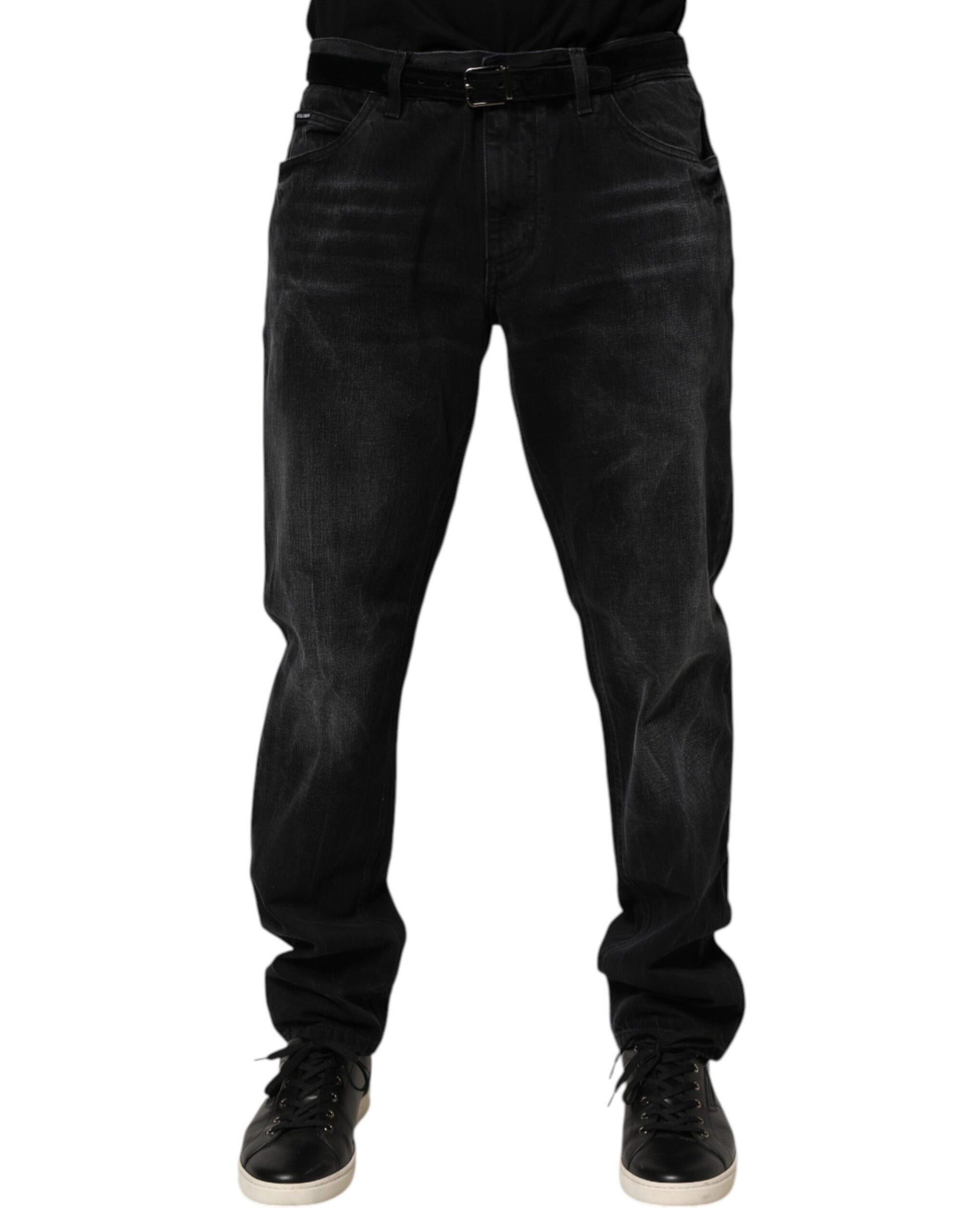 Jean skinny en denim délavé en coton noir Dolce & Gabbana pour homme