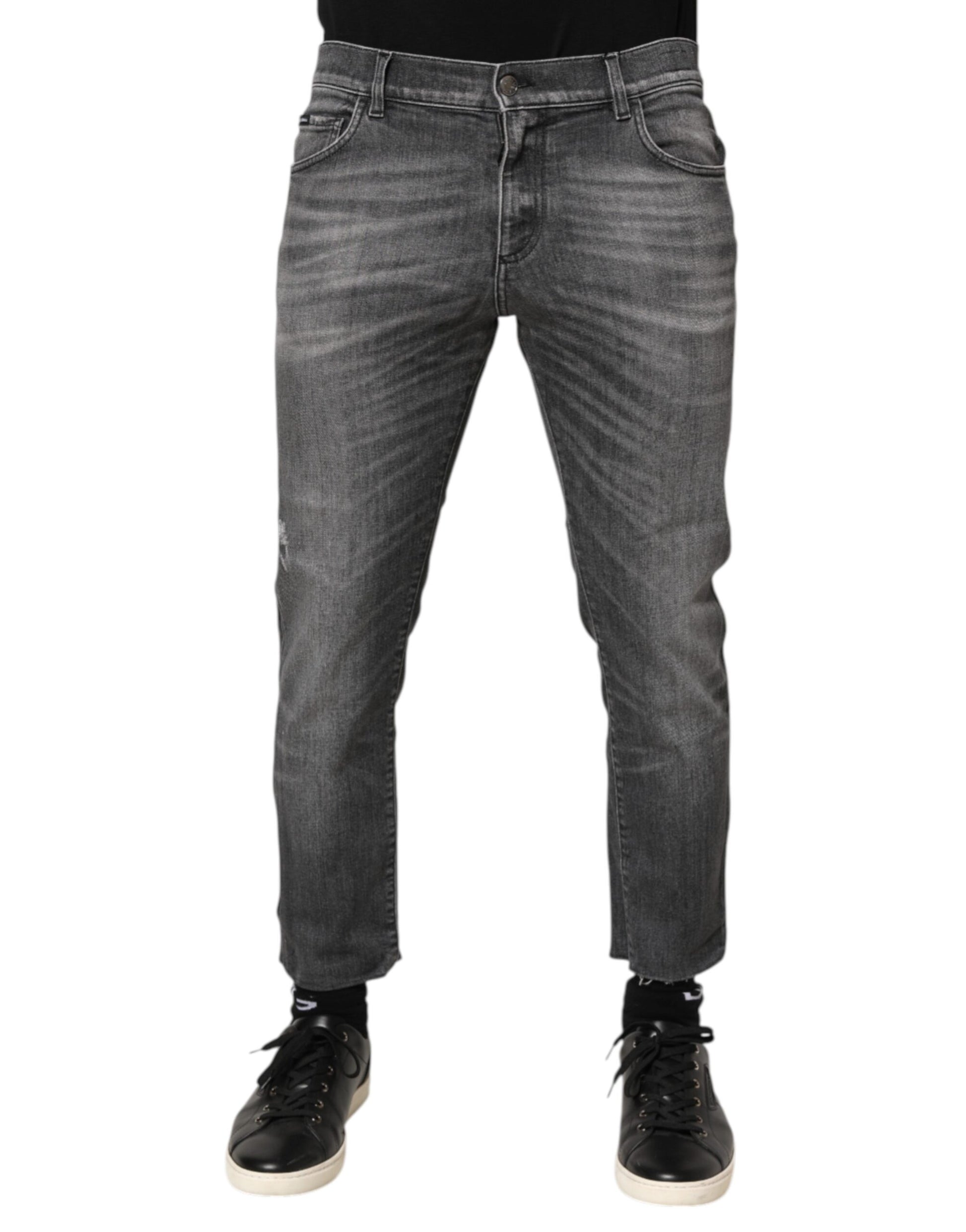 Jeans Dolce & Gabbana gris en coton denim, coupe slim, effet vieilli