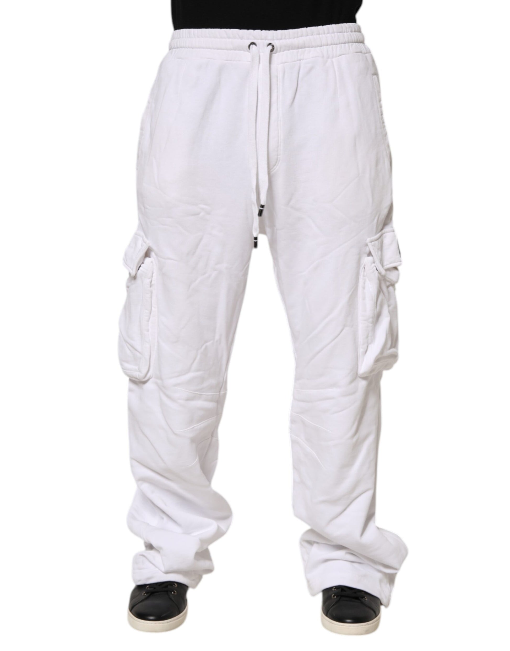 Pantalon cargo en coton blanc Dolce & Gabbana avec patch logo