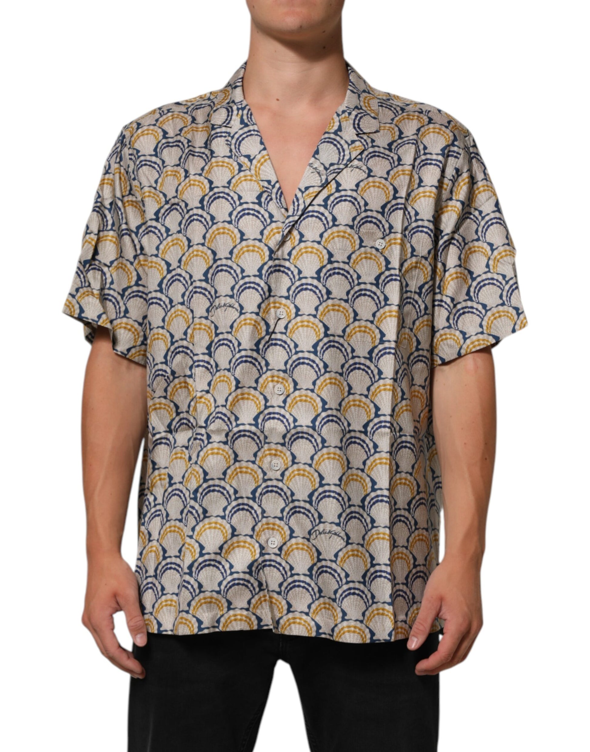 Chemise en Coton et Soie Crème imprimé Coquillages Hawaii Dolce & Gabbana