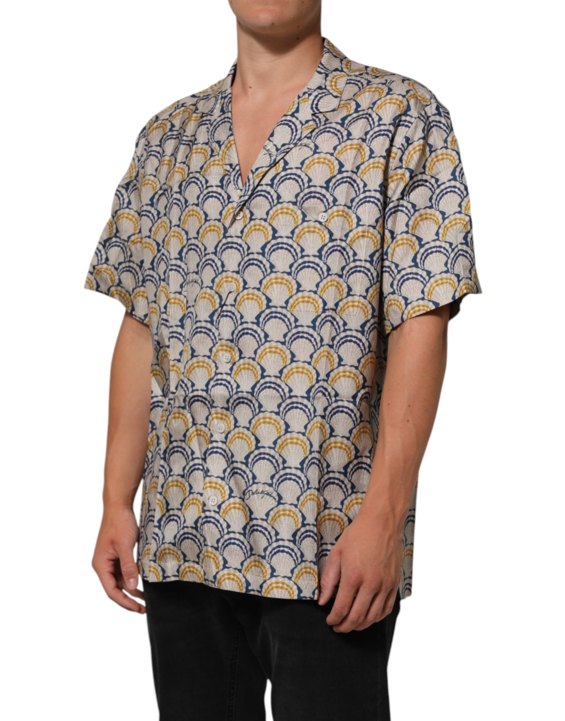 Chemise en Coton et Soie Crème imprimé Coquillages Hawaii Dolce & Gabbana