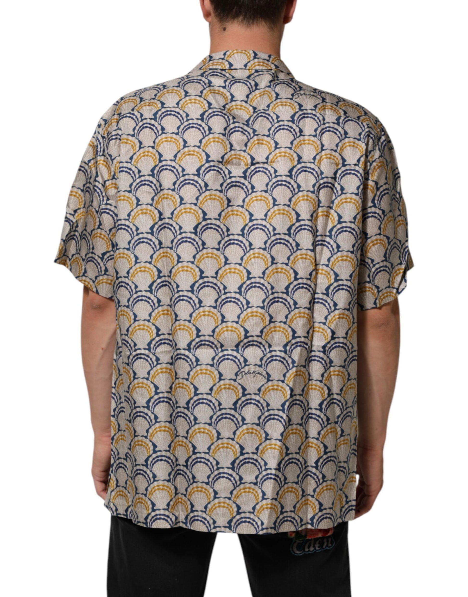 Chemise en Coton et Soie Crème imprimé Coquillages Hawaii Dolce & Gabbana