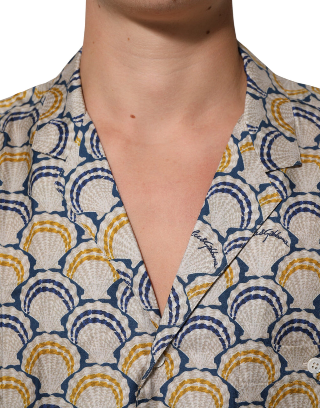 Chemise en Coton et Soie Crème imprimé Coquillages Hawaii Dolce & Gabbana