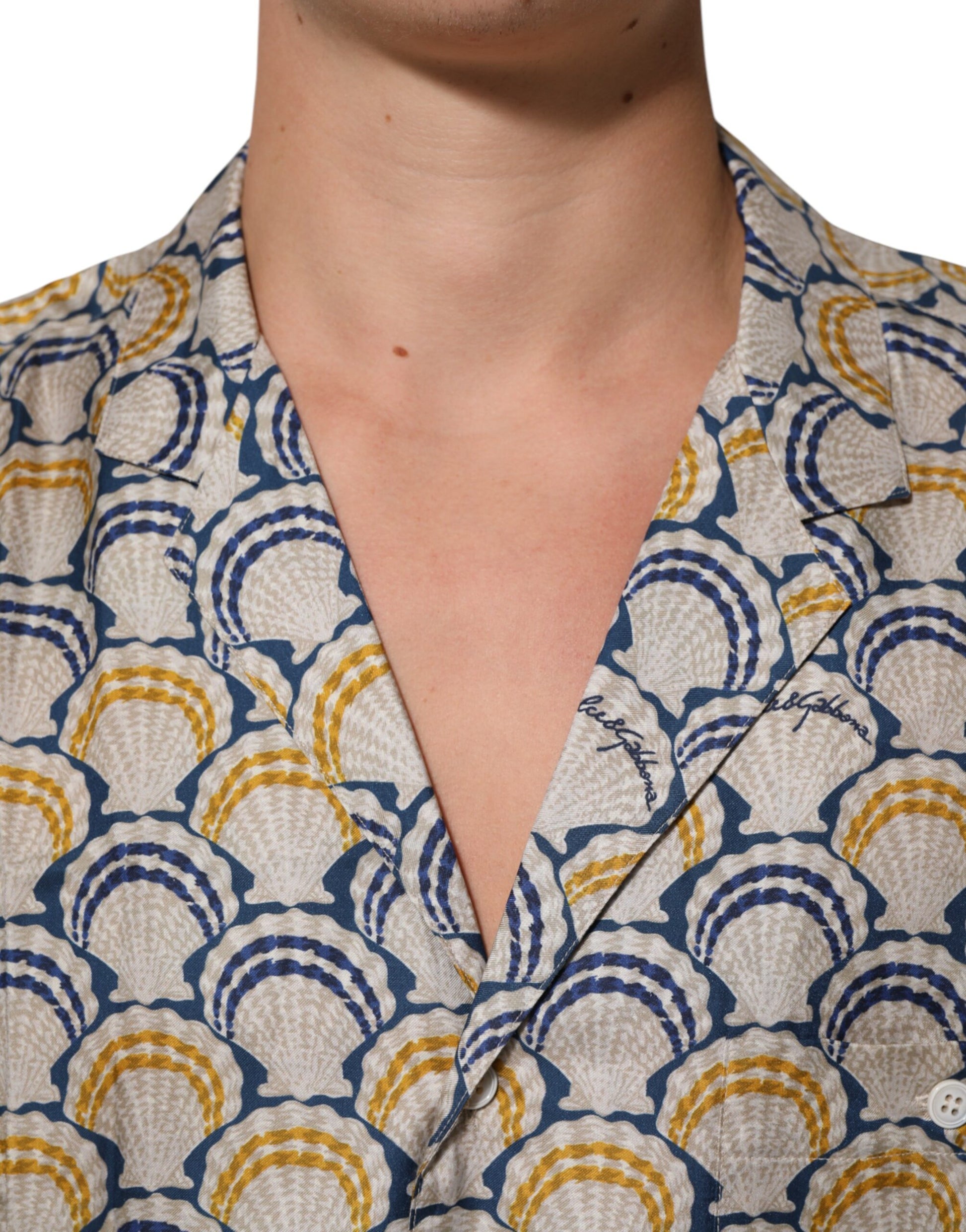 Chemise en Coton et Soie Crème imprimé Coquillages Hawaii Dolce & Gabbana