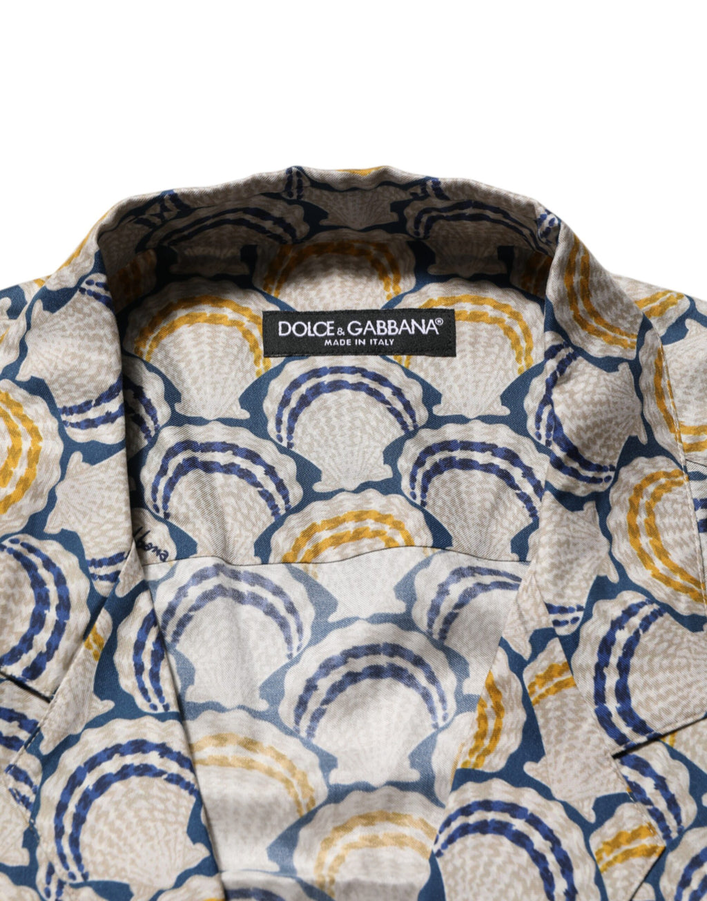 Chemise en Coton et Soie Crème imprimé Coquillages Hawaii Dolce & Gabbana