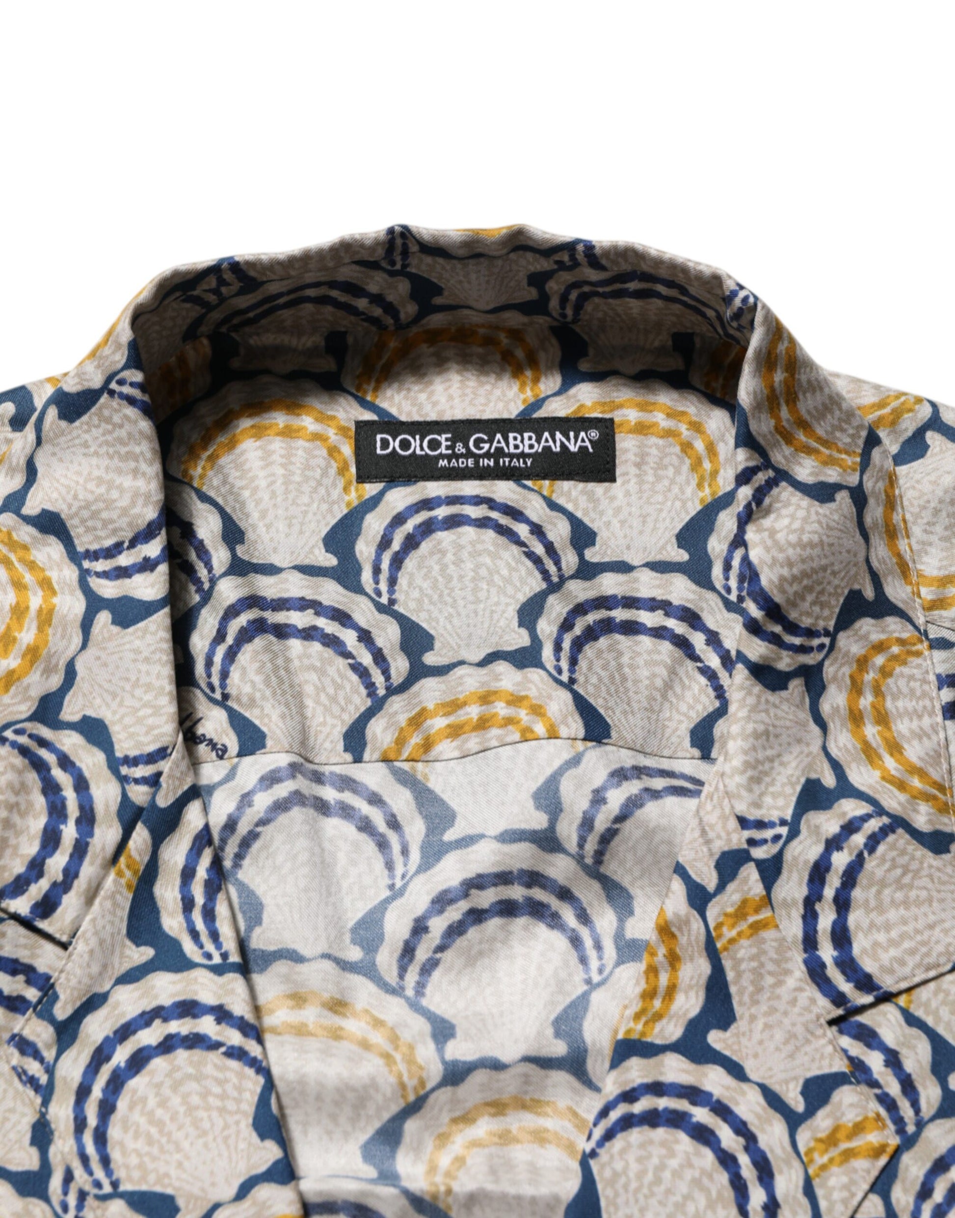 Chemise en Coton et Soie Crème imprimé Coquillages Hawaii Dolce & Gabbana