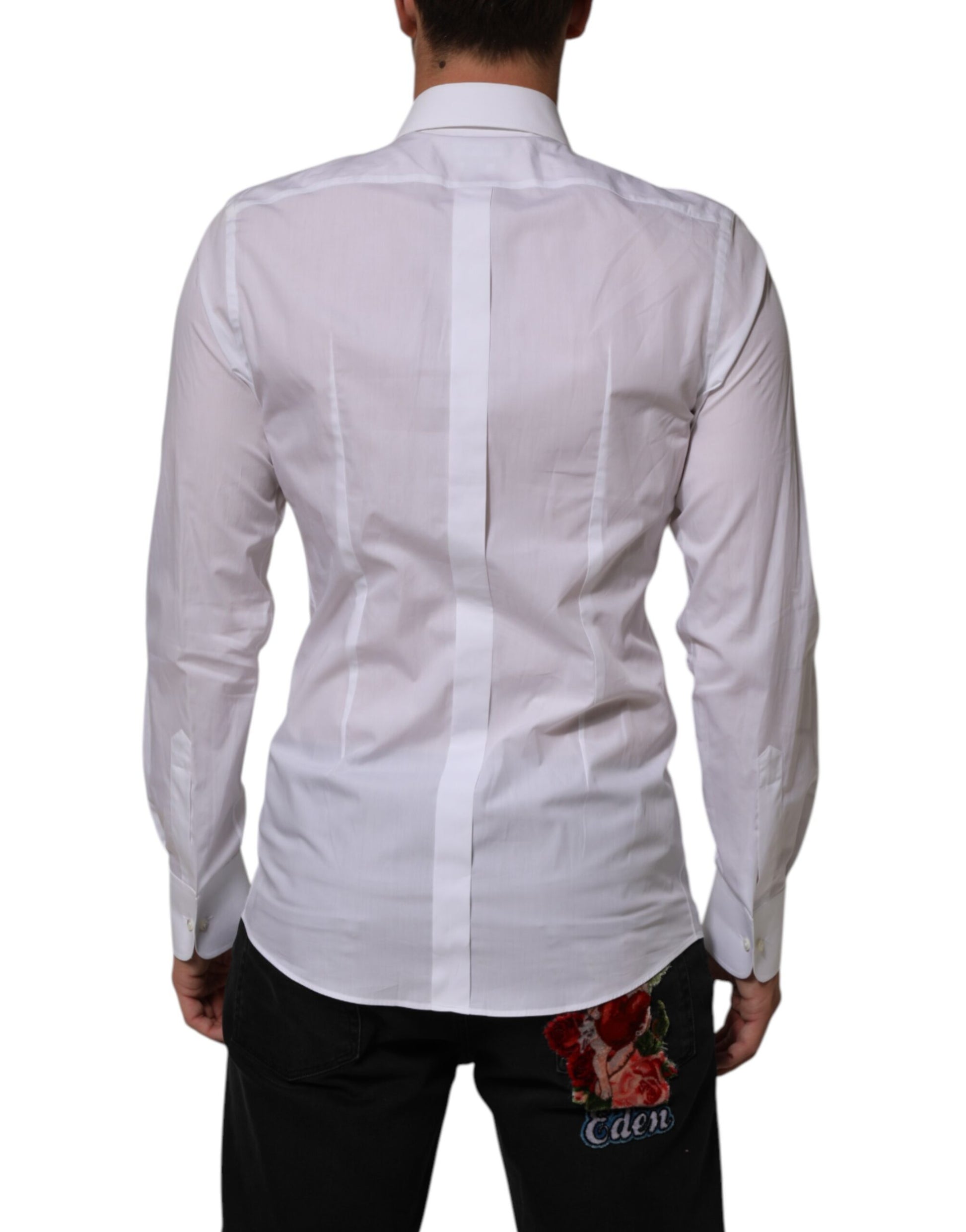 Chemise Formelle Dolce & Gabbana en Coton Blanc avec Logo DG et Perles Dorées