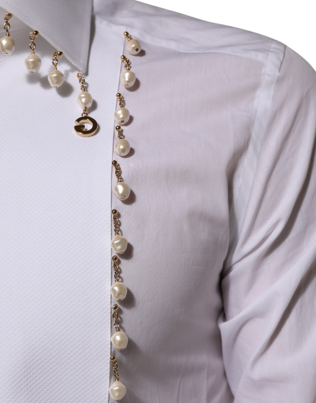 Chemise Formelle Dolce & Gabbana en Coton Blanc avec Logo DG et Perles Dorées