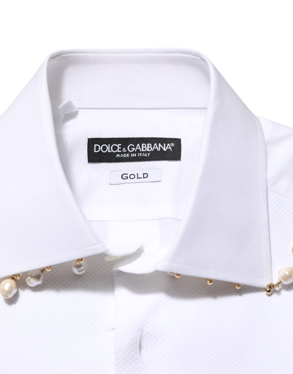 Chemise Formelle Dolce & Gabbana en Coton Blanc avec Logo DG et Perles Dorées