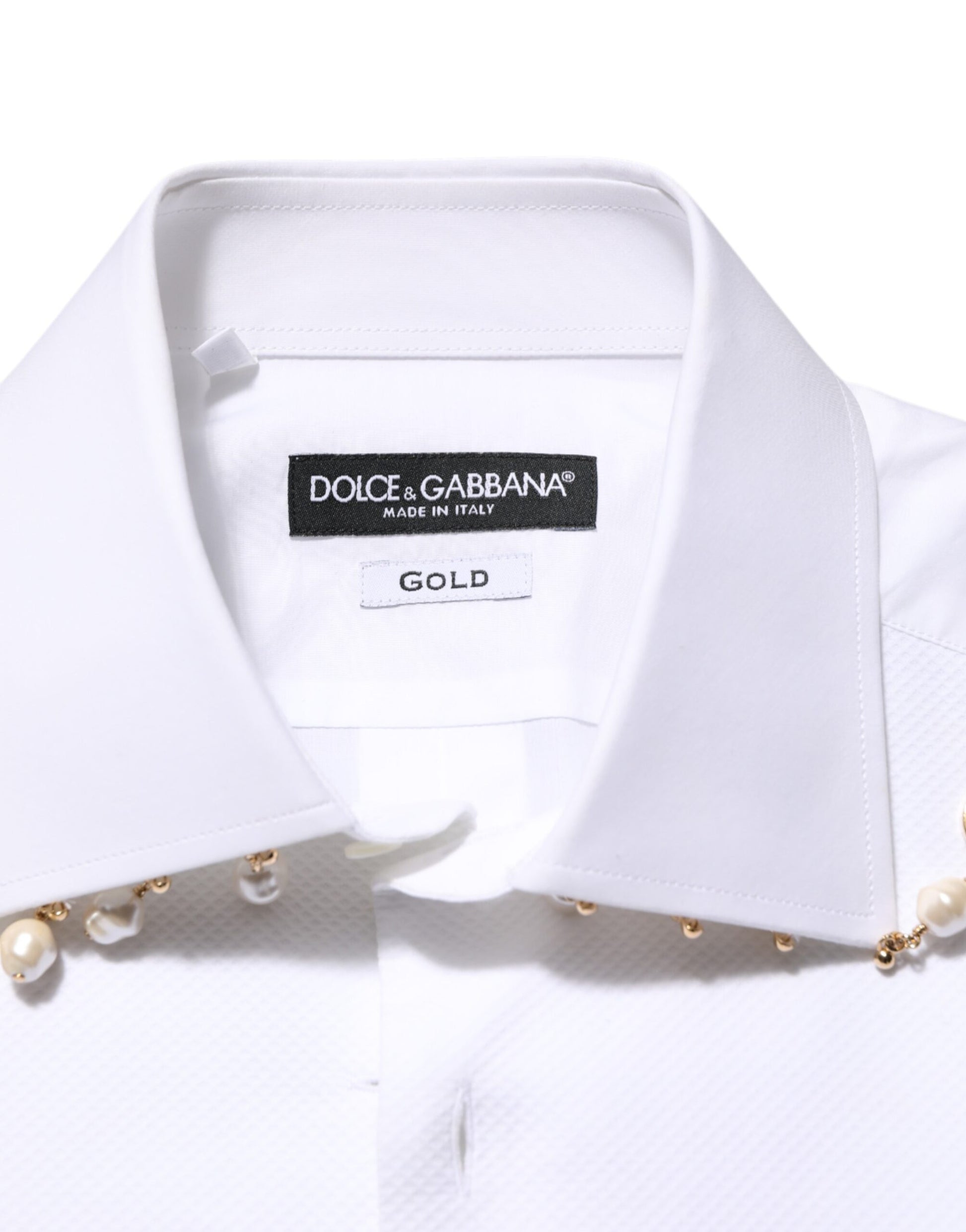 Chemise Formelle Dolce & Gabbana en Coton Blanc avec Logo DG et Perles Dorées