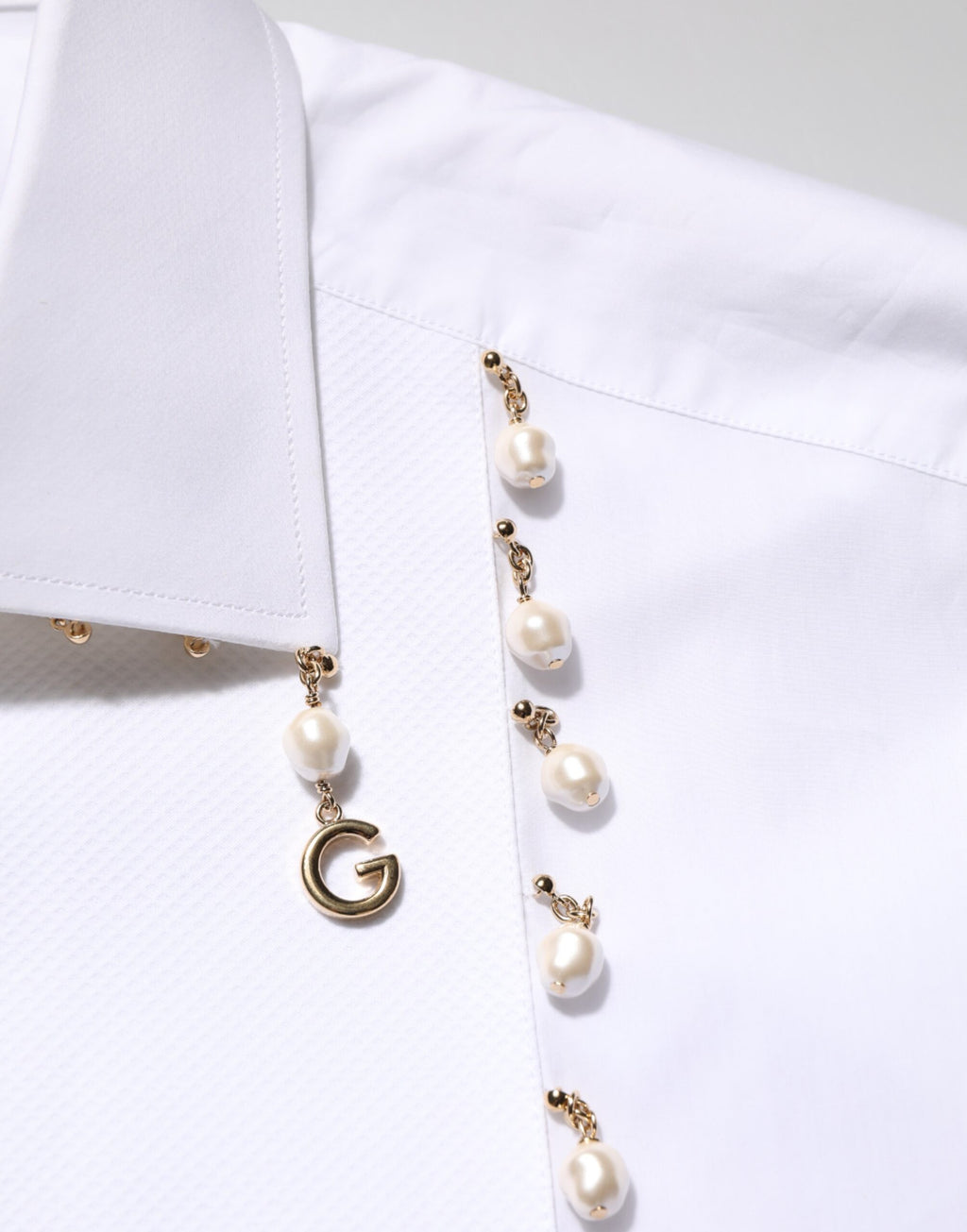 Chemise Formelle Dolce & Gabbana en Coton Blanc avec Logo DG et Perles Dorées