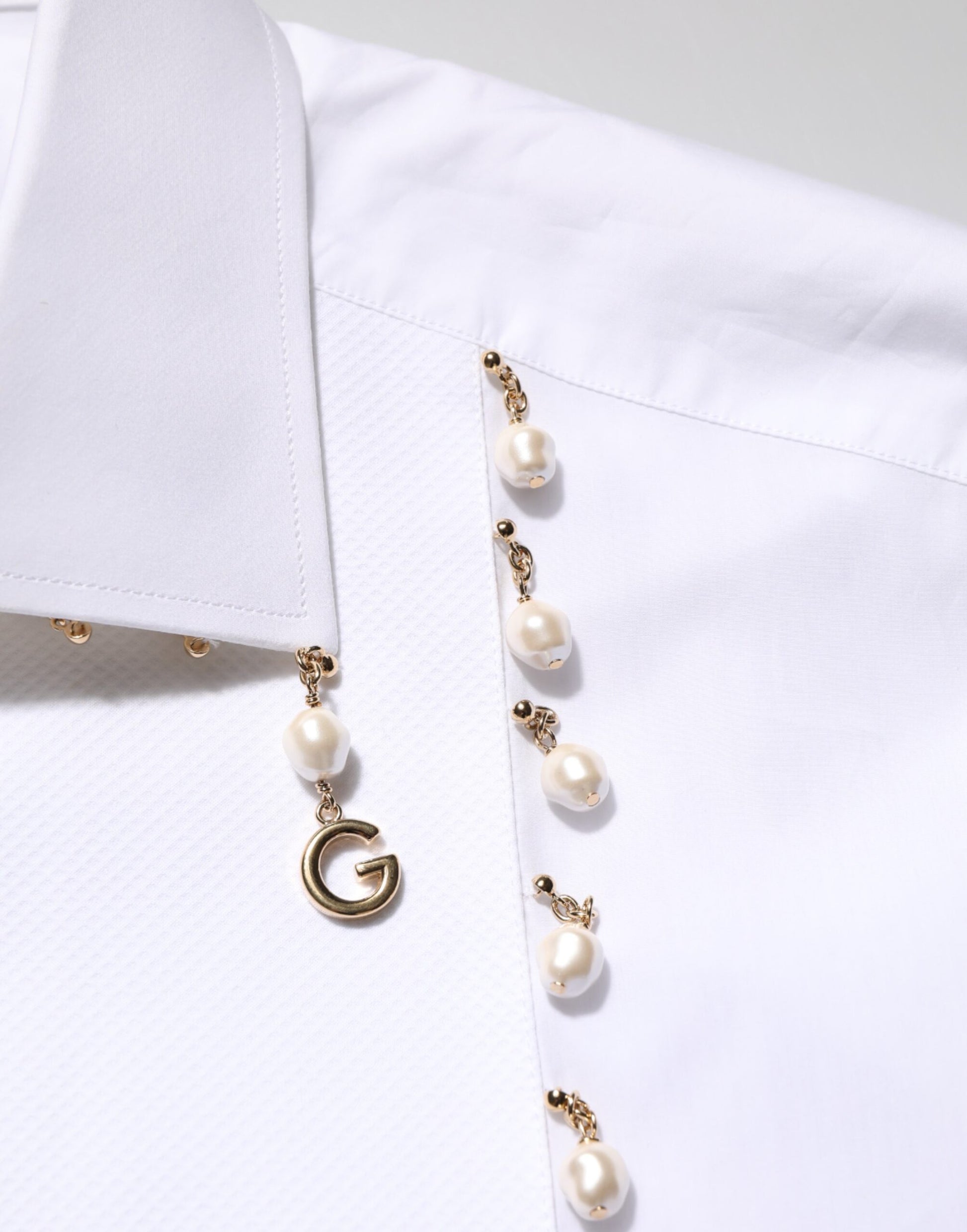 Chemise Formelle Dolce & Gabbana en Coton Blanc avec Logo DG et Perles Dorées