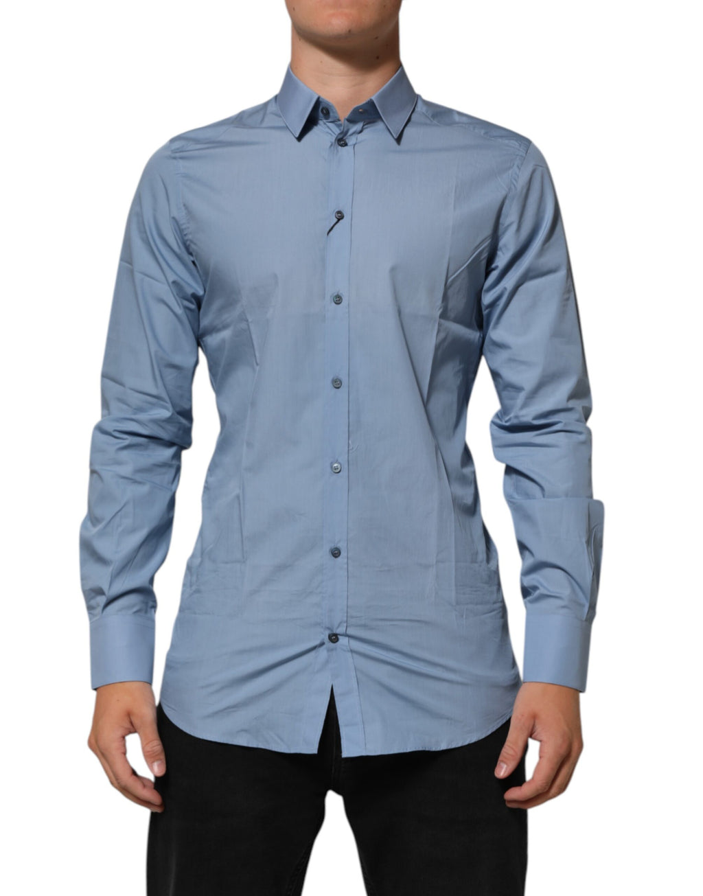 Chemise habillée Dolce & Gabbana GOLD en coton bleu avec col