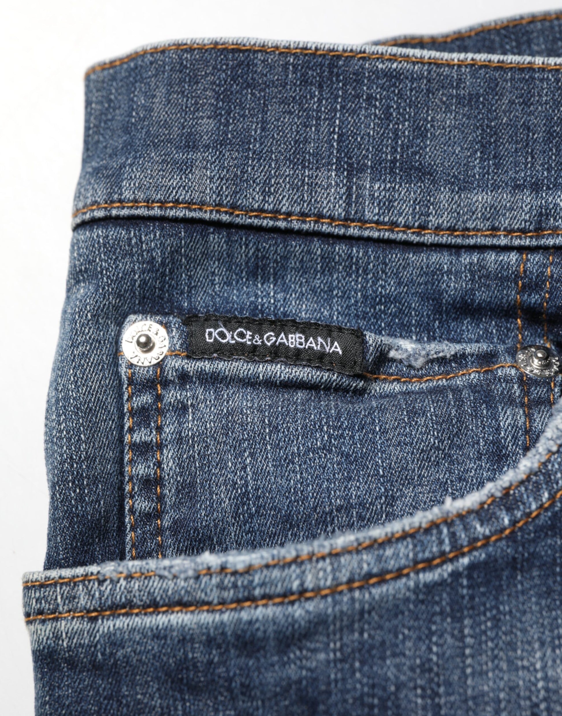 Jean Dolce & Gabbana en denim délavé bleu foncé, déchiré