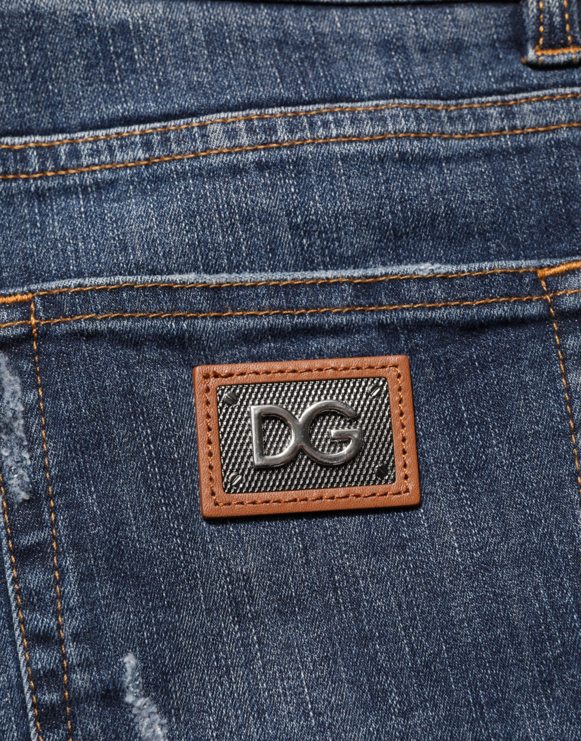 Jean Dolce & Gabbana en denim délavé bleu foncé, déchiré