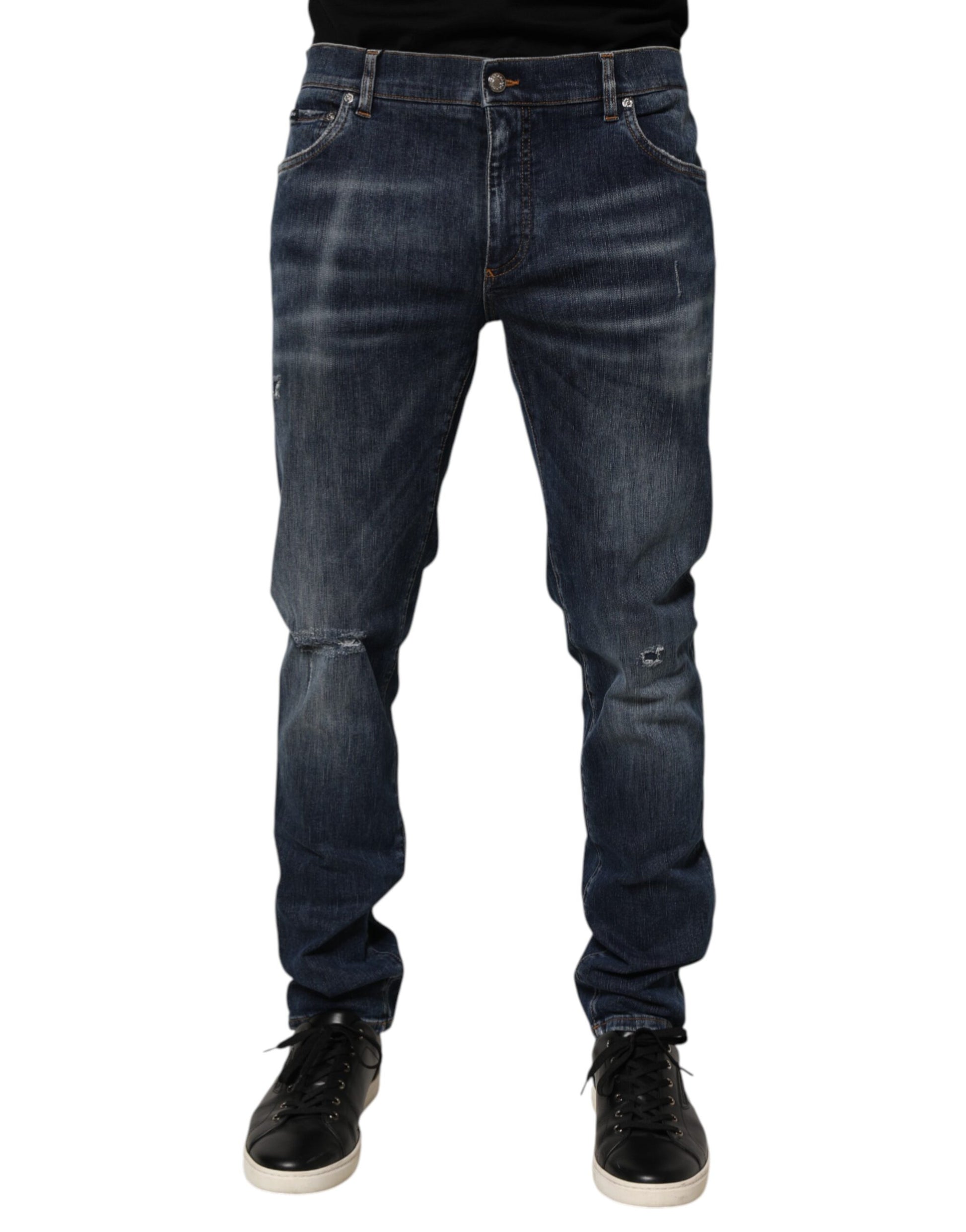 Jean Dolce & Gabbana en denim délavé bleu foncé, déchiré