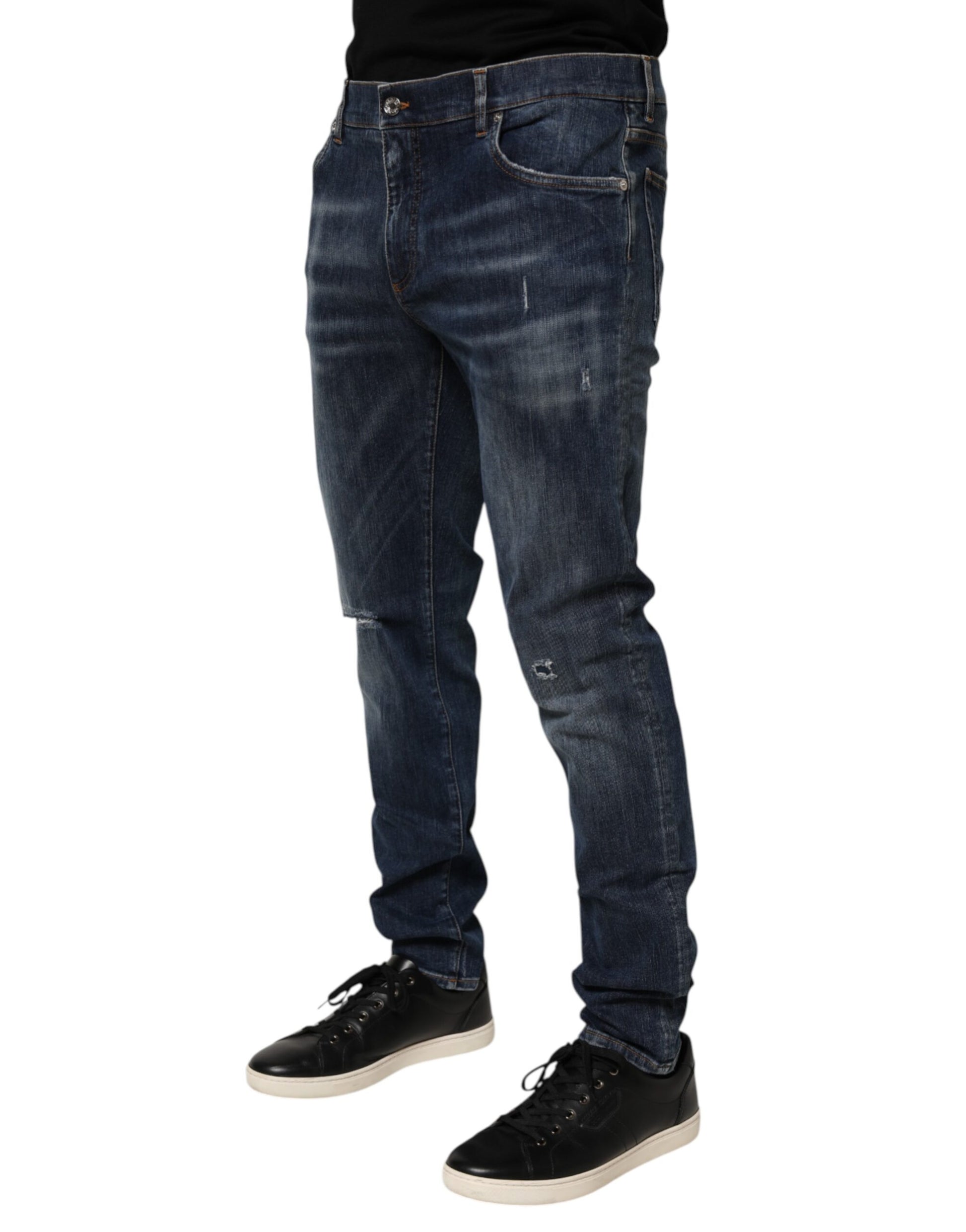 Jean Dolce & Gabbana en denim délavé bleu foncé, déchiré