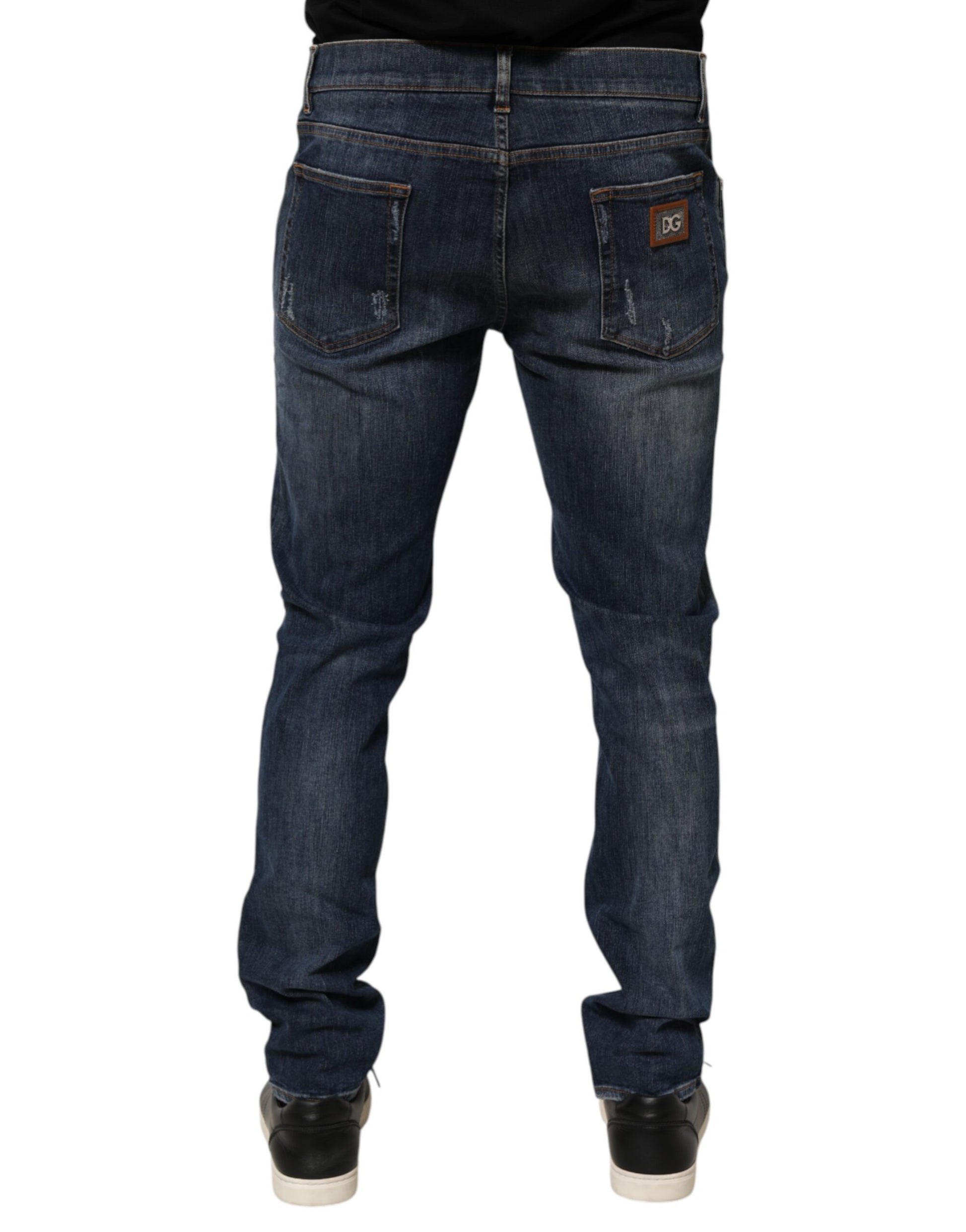 Jean Dolce & Gabbana en denim délavé bleu foncé, déchiré