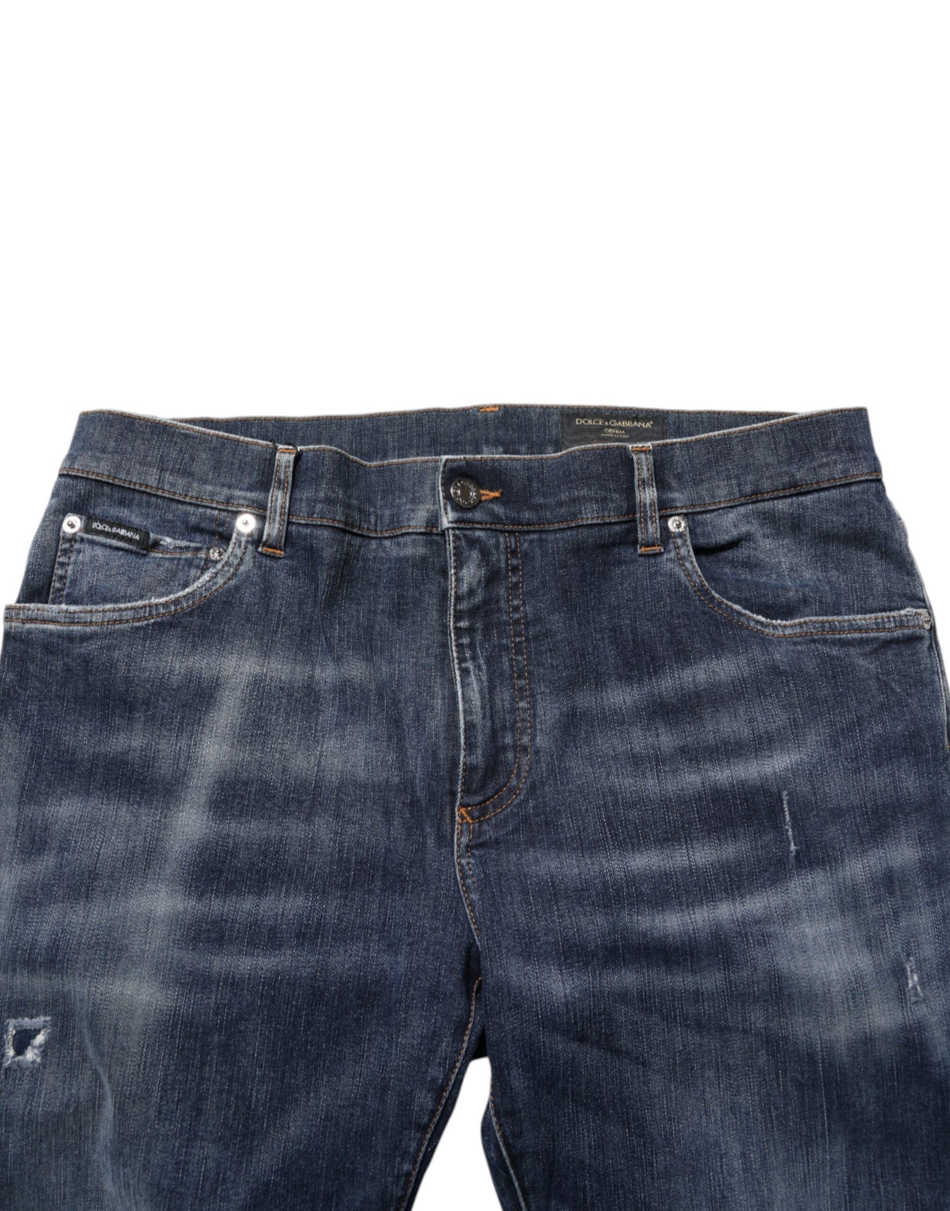 Jean Dolce & Gabbana en denim délavé bleu foncé, déchiré