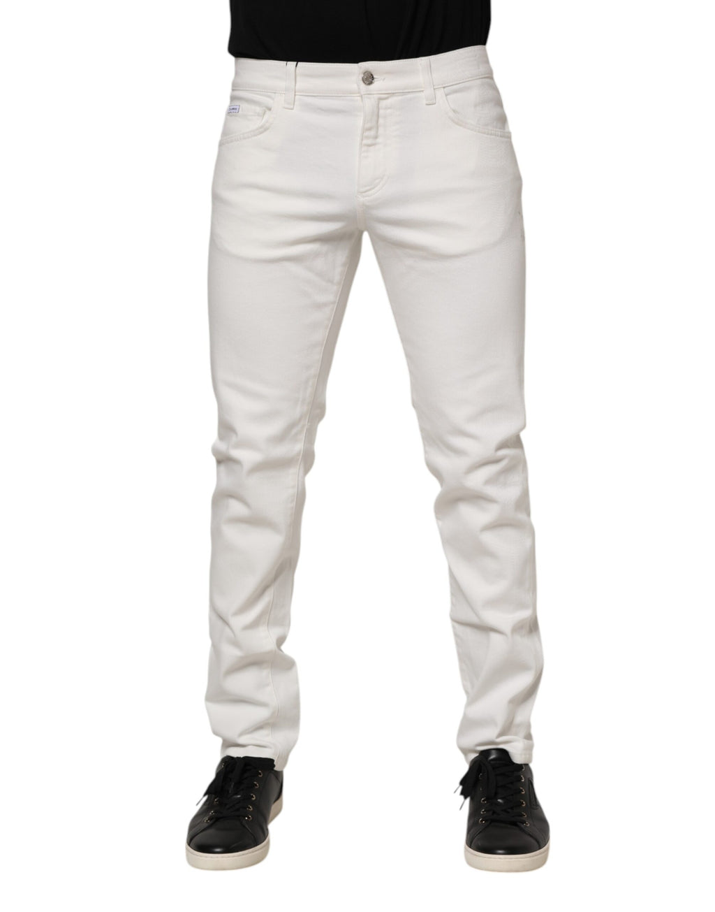 Jeans en denim coupe ajustée en coton stretch blanc cassé Dolce & Gabbana