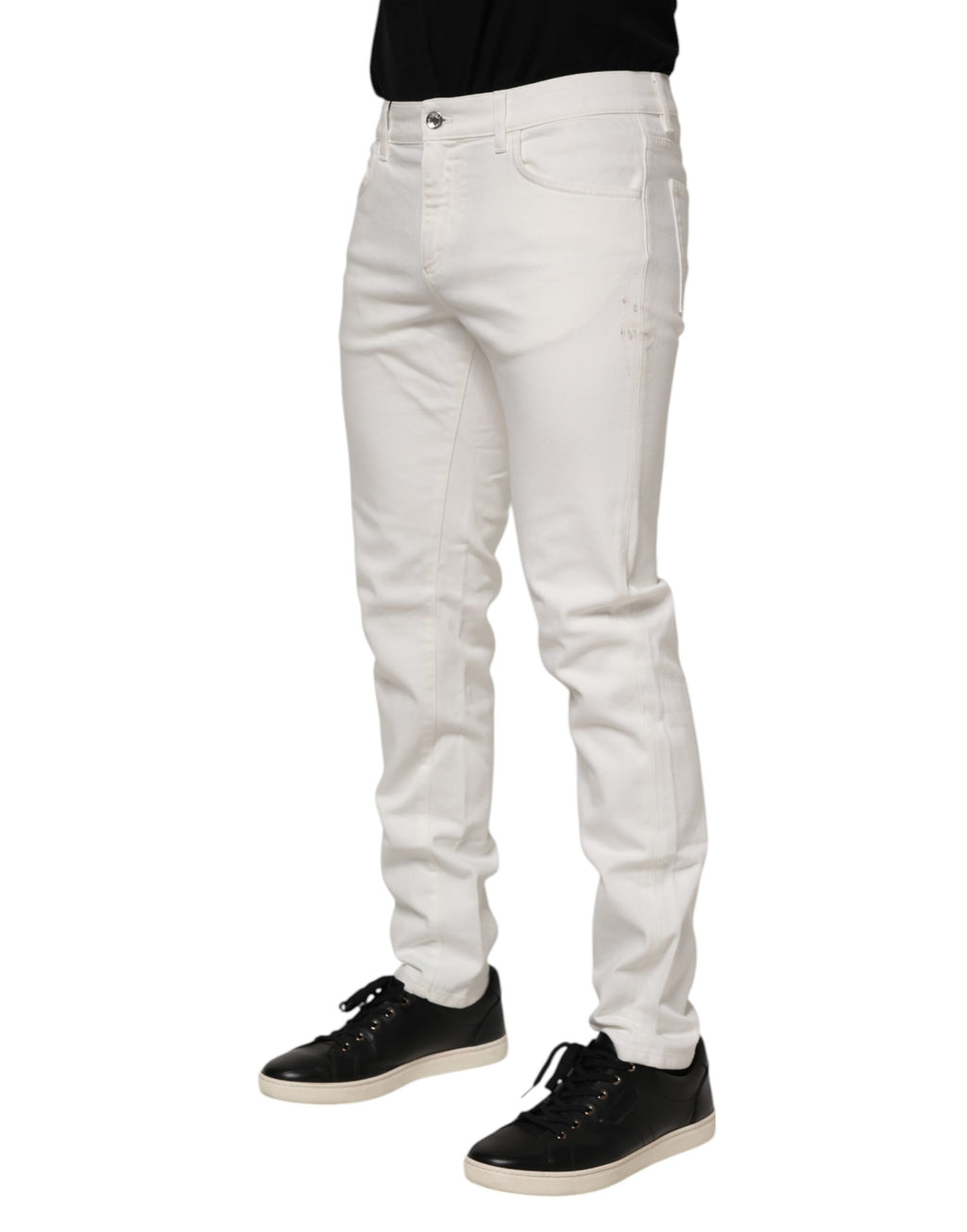 Jeans en denim coupe ajustée en coton stretch blanc cassé Dolce & Gabbana