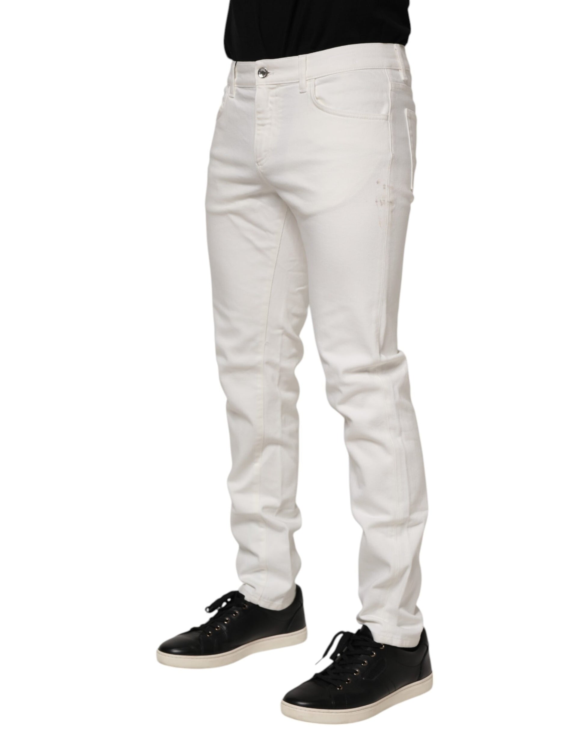 Jeans en denim coupe ajustée en coton stretch blanc cassé Dolce & Gabbana