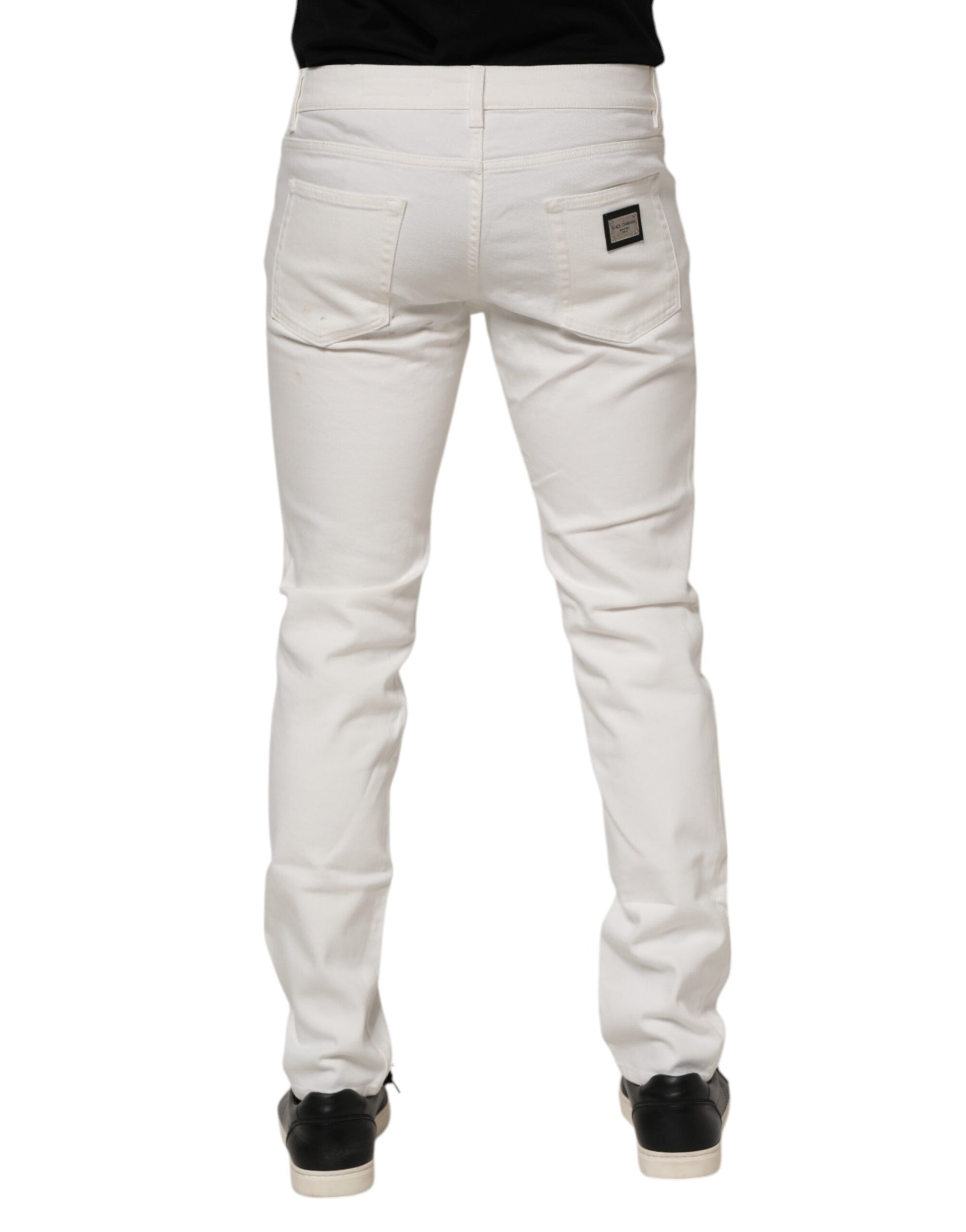 Jeans en denim coupe ajustée en coton stretch blanc cassé Dolce & Gabbana