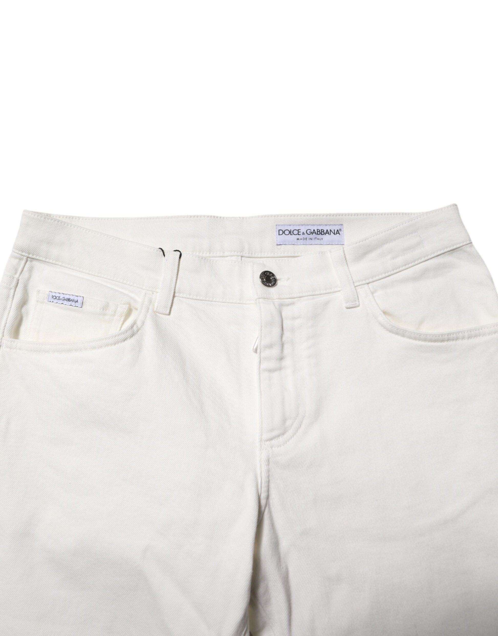 Jeans en denim coupe ajustée en coton stretch blanc cassé Dolce & Gabbana