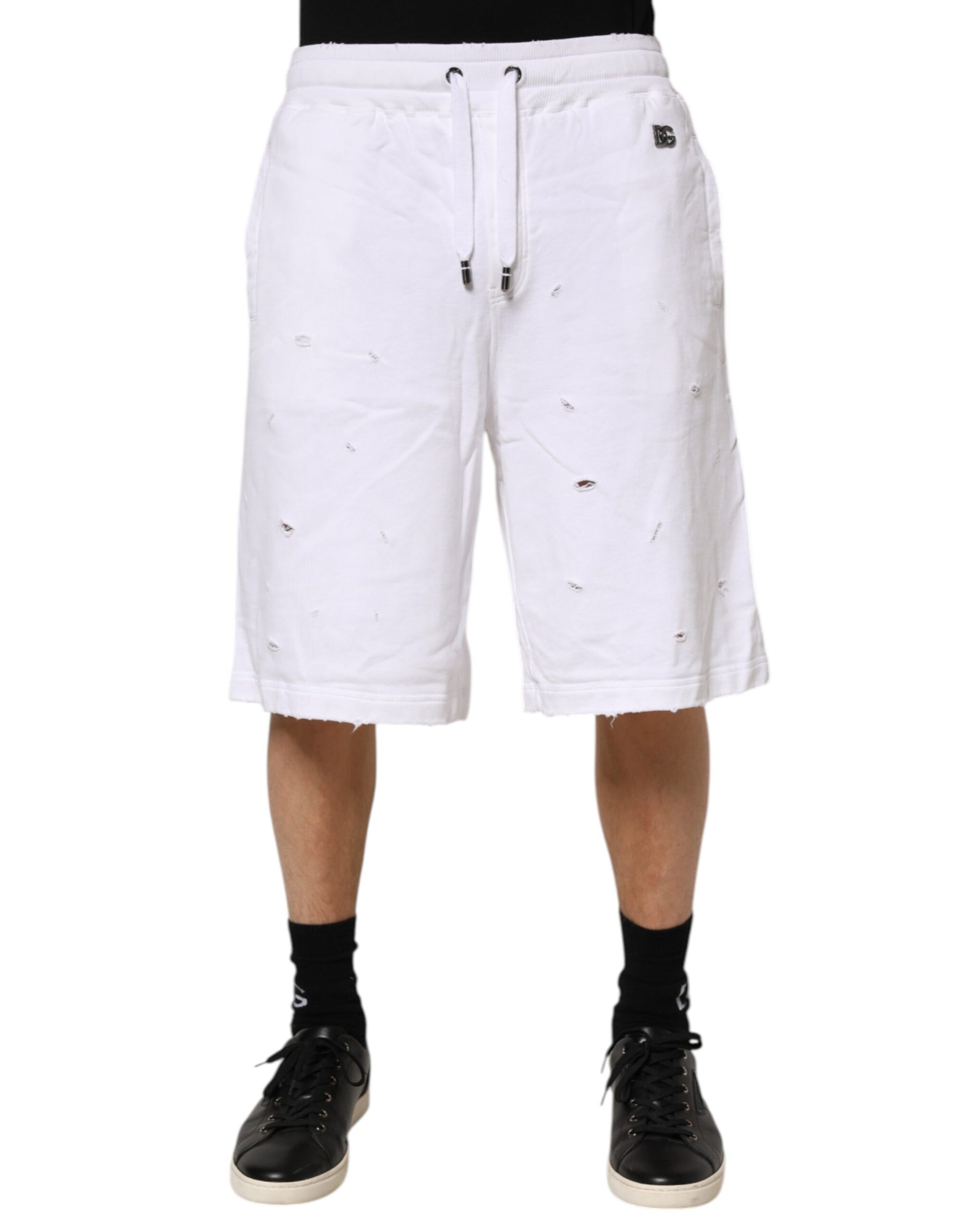 Short bermuda décontracté taille mi-haute déchiré blanc Dolce & Gabbana