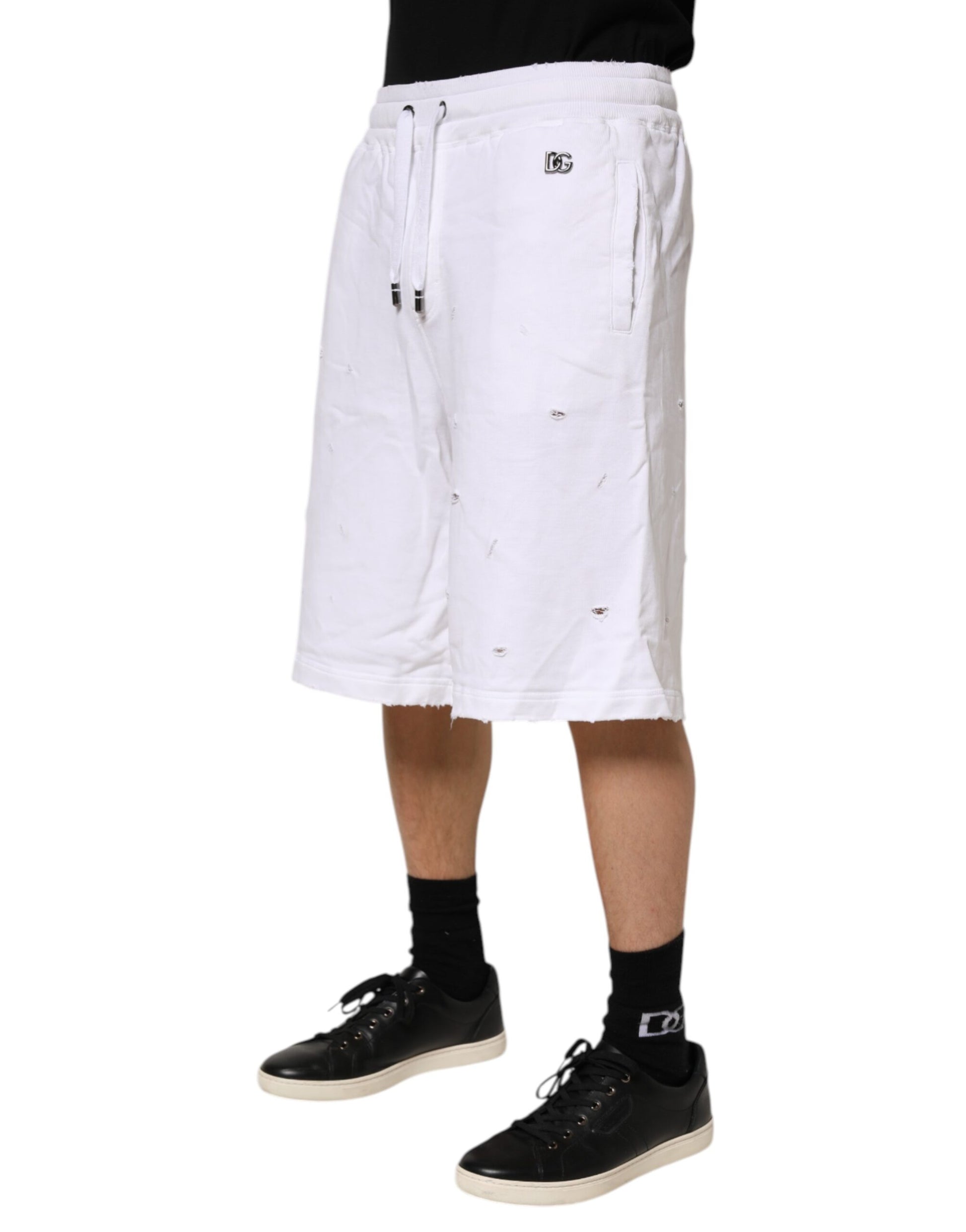 Short bermuda décontracté taille mi-haute déchiré blanc Dolce & Gabbana